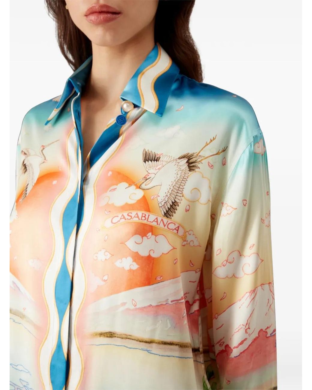 Casablanca Blue Crane-print Midi Dress