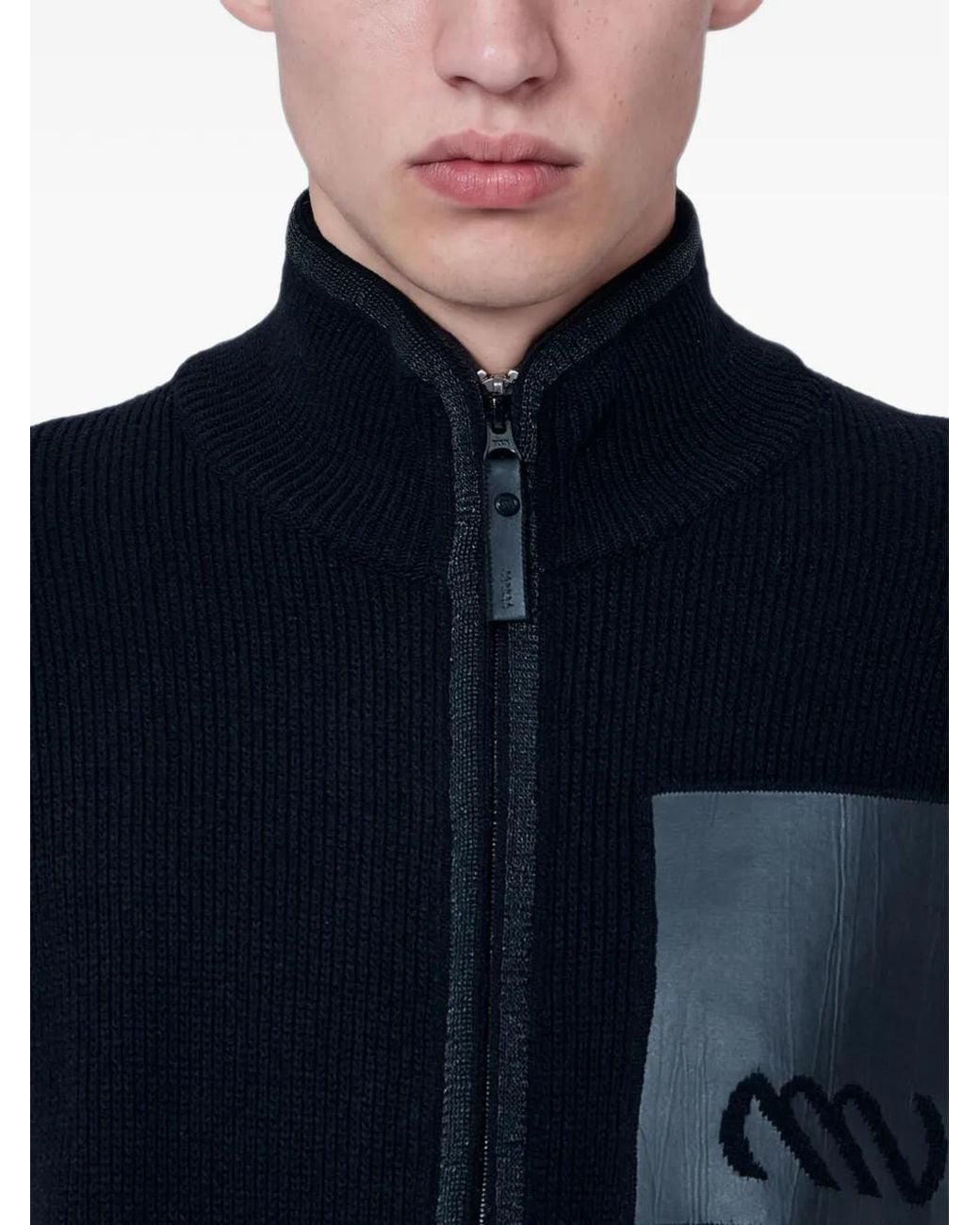 MOOS STUDIO Blue Logo-Patch Zip-Up Cardigan for men