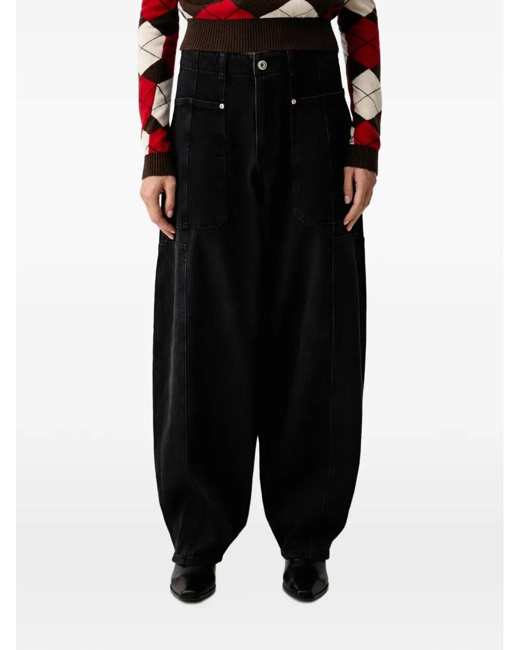 Mos Mosh Black Rosy Panelled Barrel-Leg Jeans