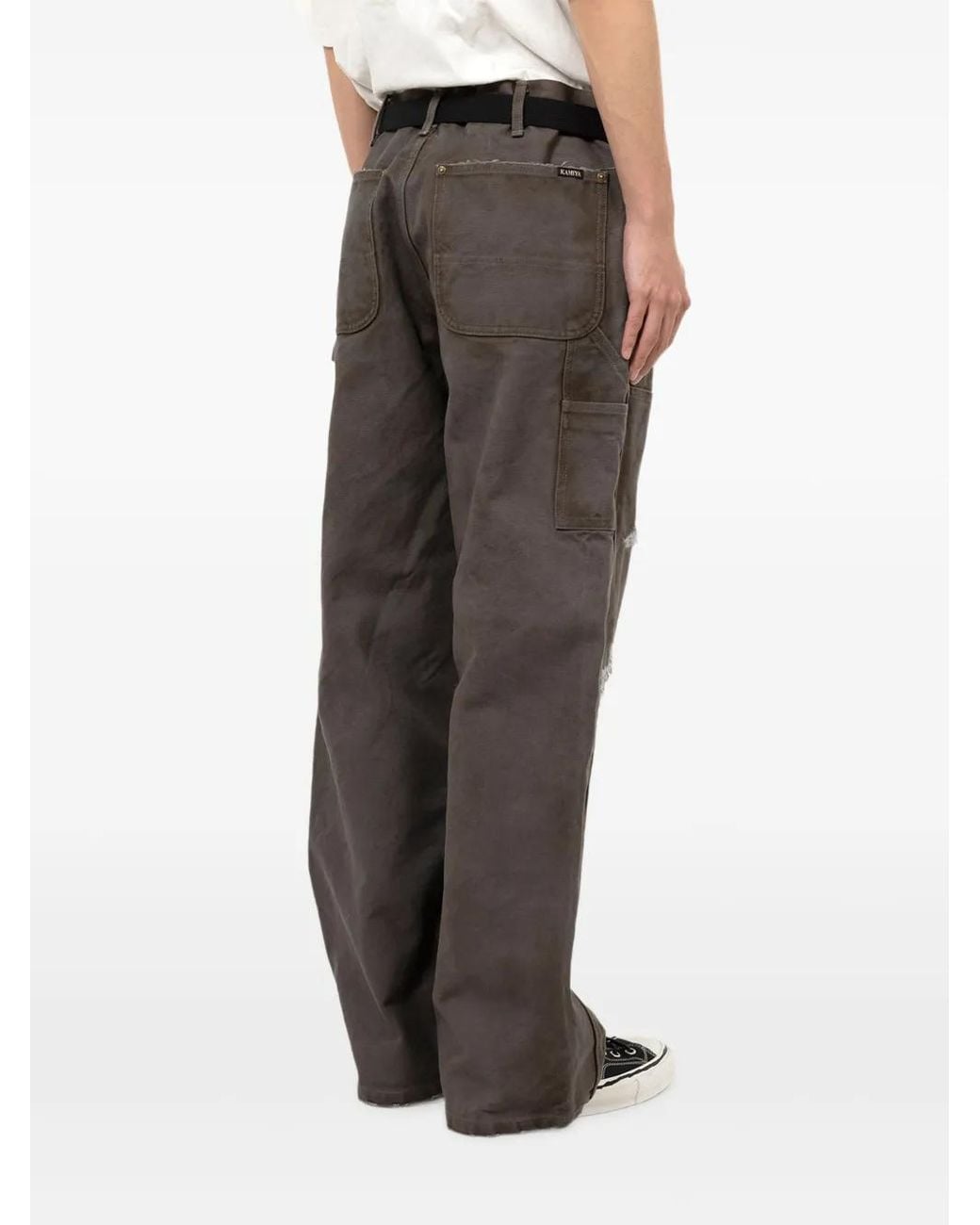 KAMIYA Gray Distressed Cotton Trousers for men