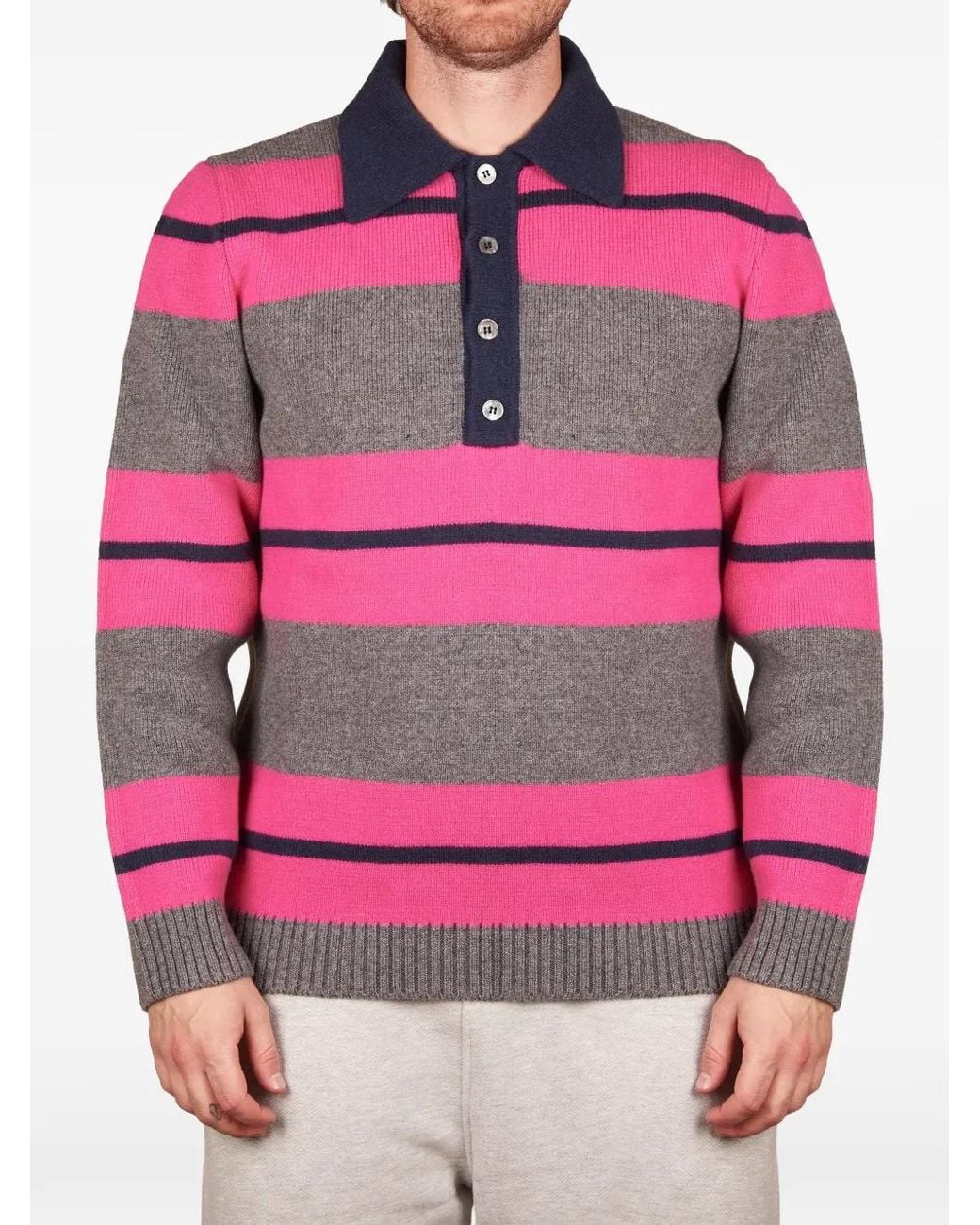 Amaranto Pink Striped Polo-Collar Sweater for men