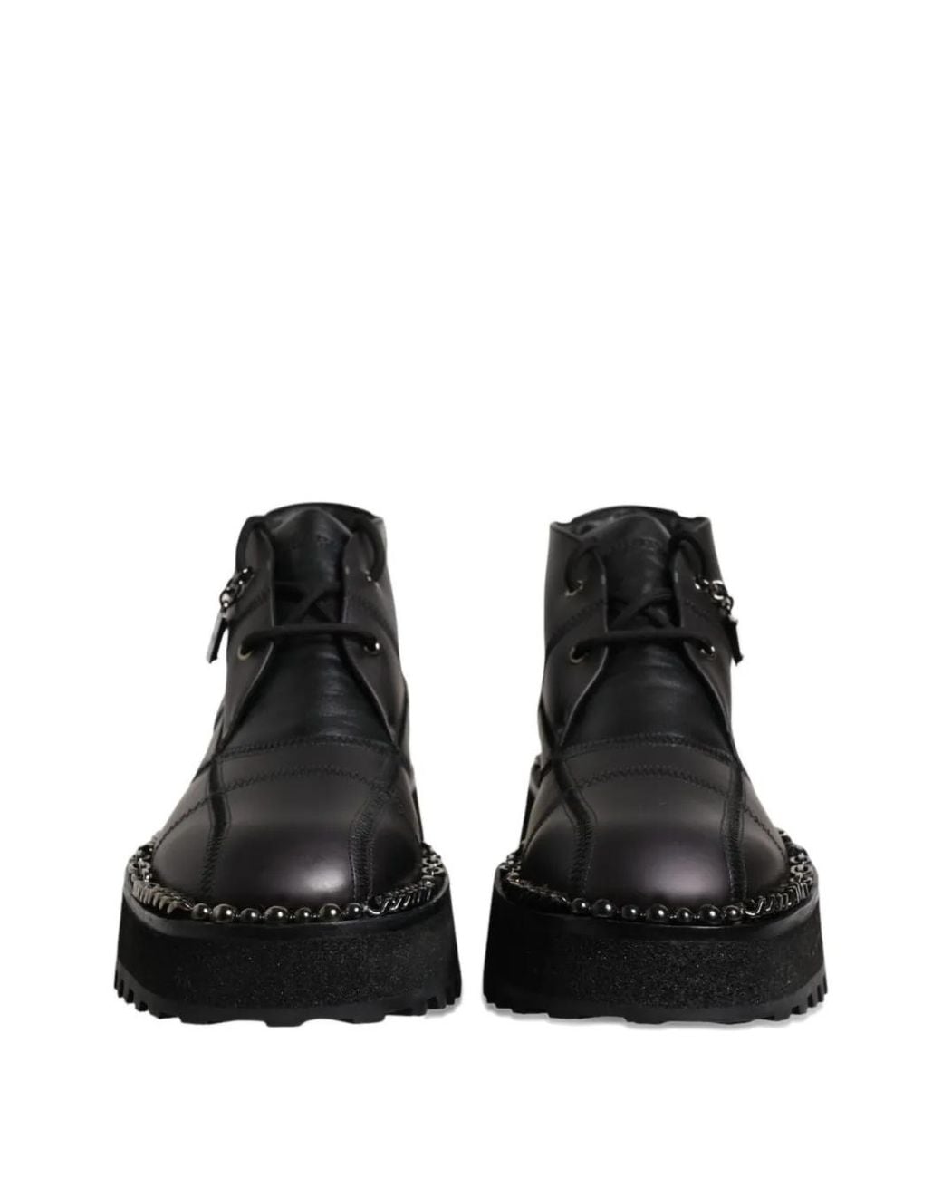 Dolce & Gabbana Black Quilted Chain-Trim Biker Boots for men