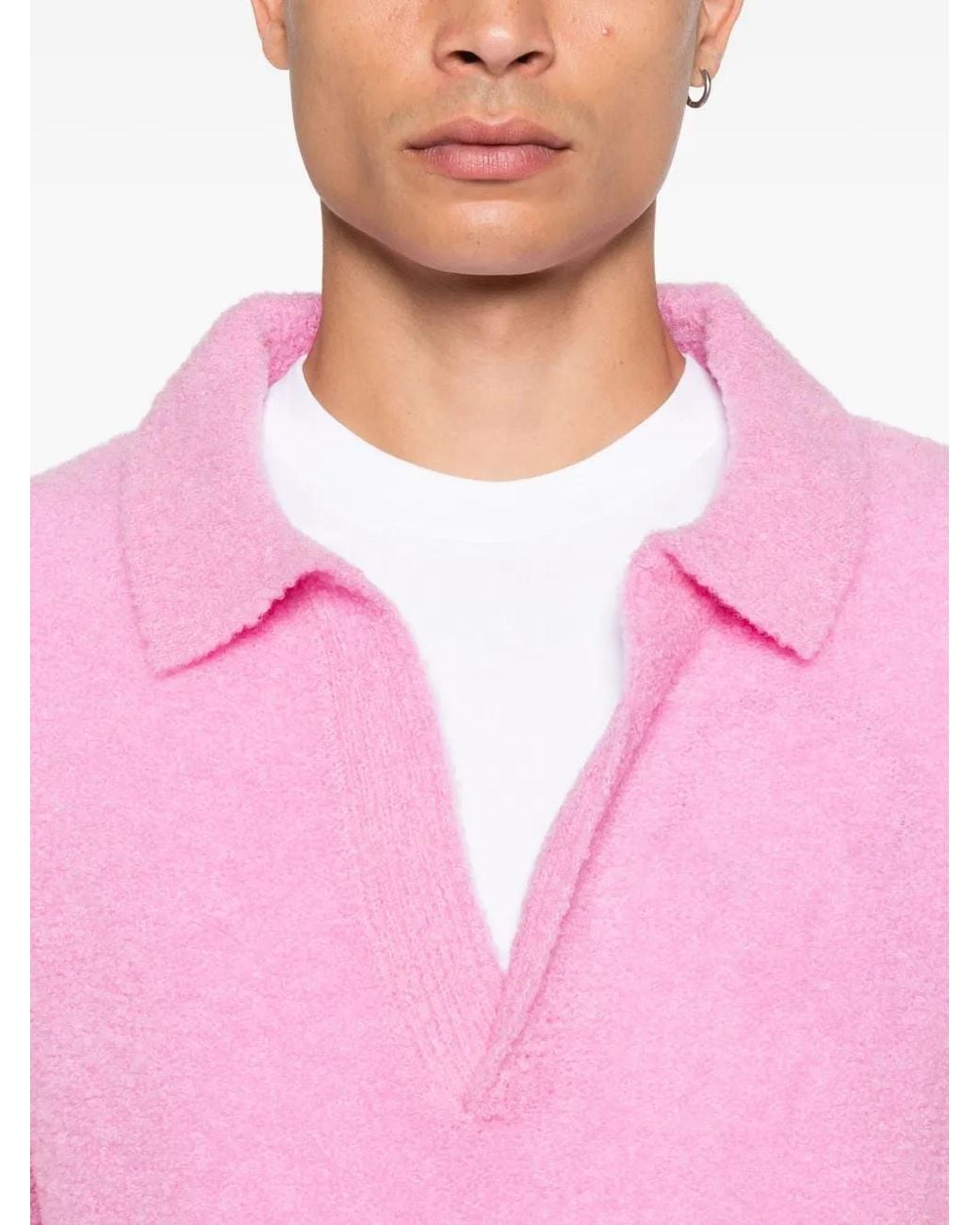 Seven Gauge Pink Polo-Collar V-Neck Sweater