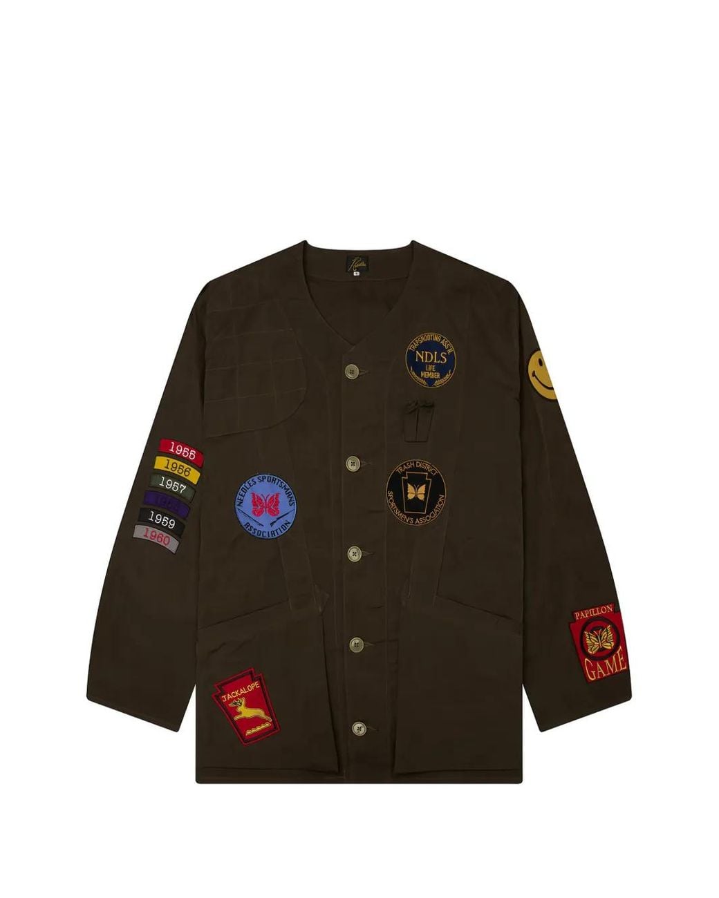 Needles Brown Shooting Patch-Detail Waxed-Cloth Jacket for men