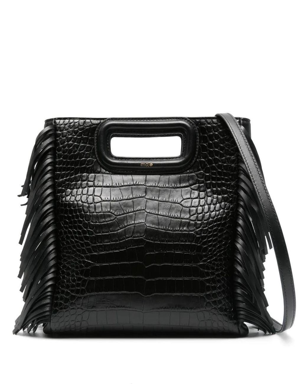Maje Black Crocodile-Effect Leather M Bag
