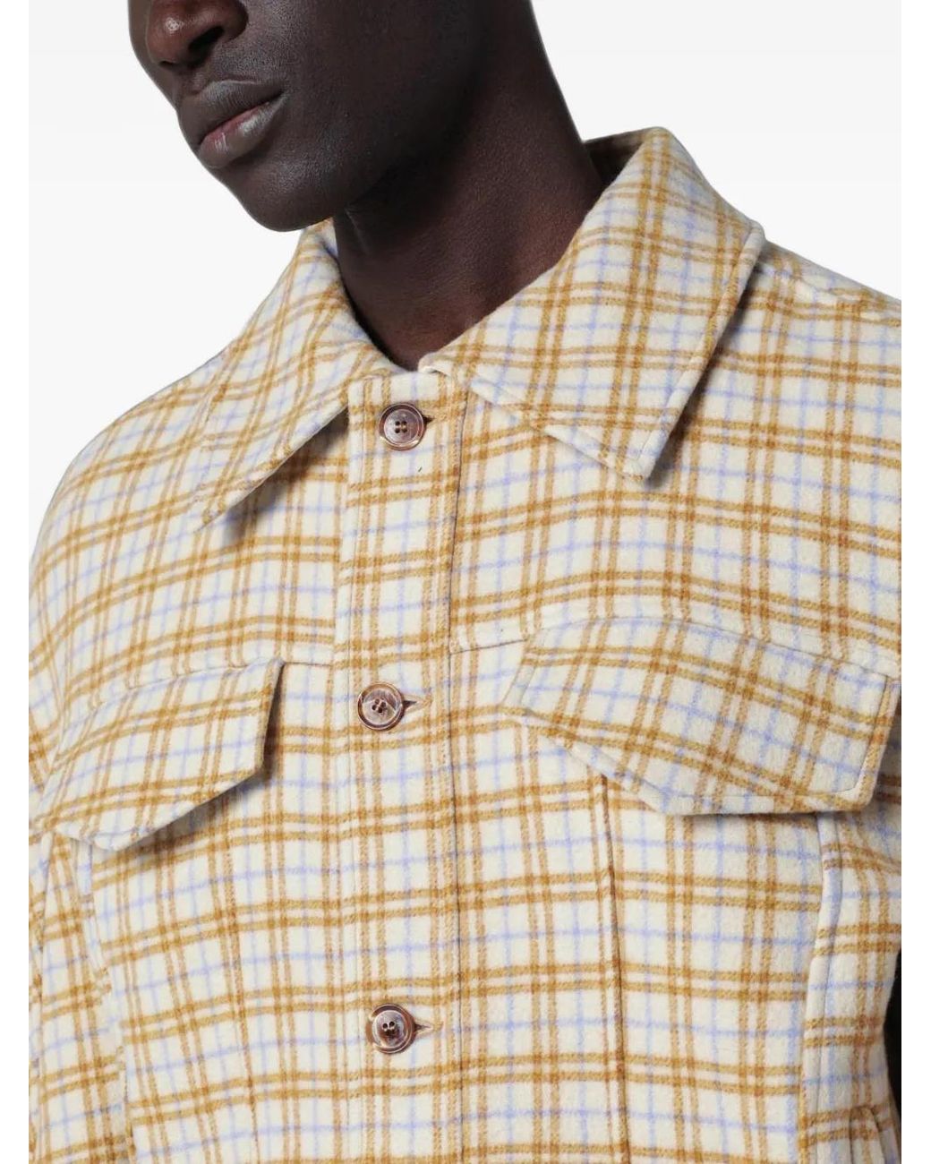 Séfr Natural Matthieu Checked Wool Shirt Jacket for men