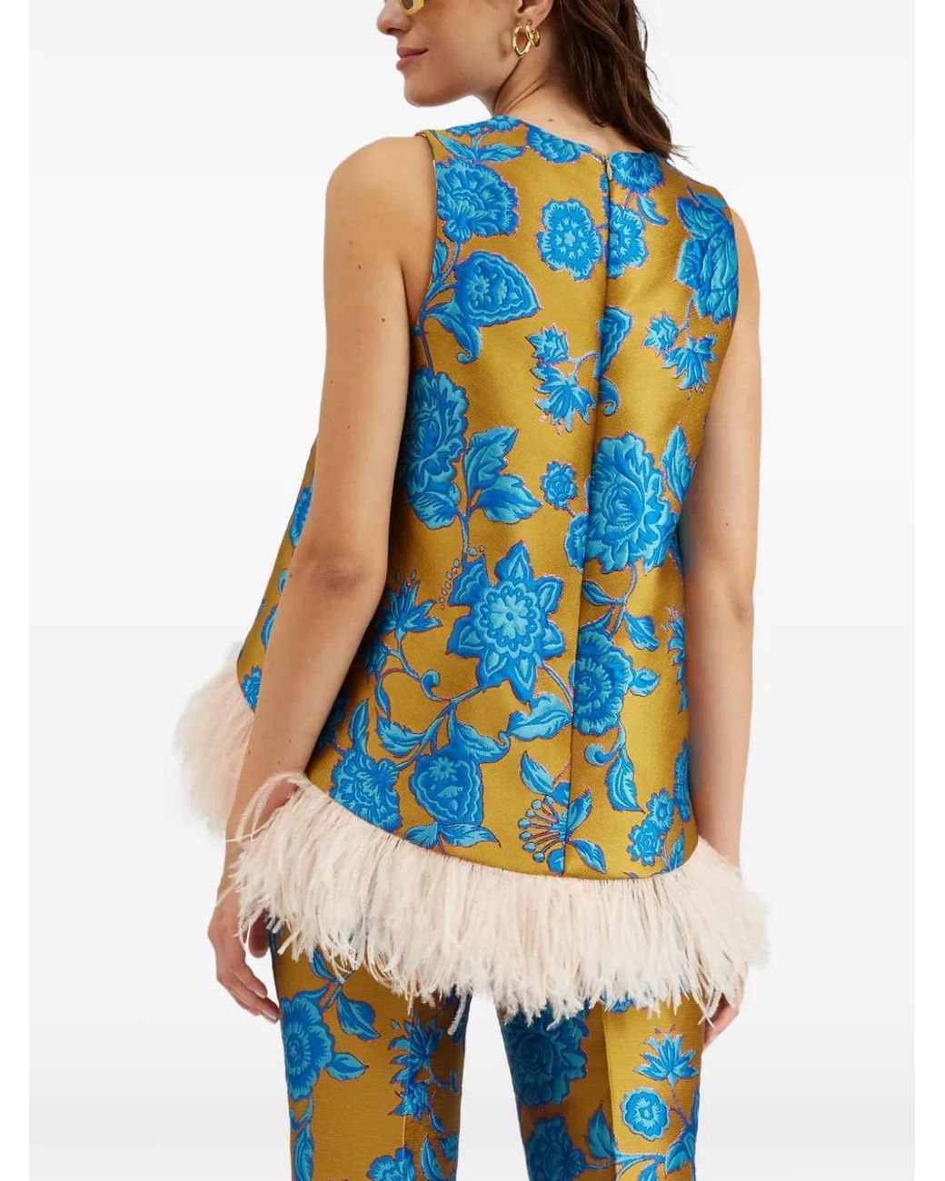 LaDoubleJ Blue Feather-trim La Scala Top