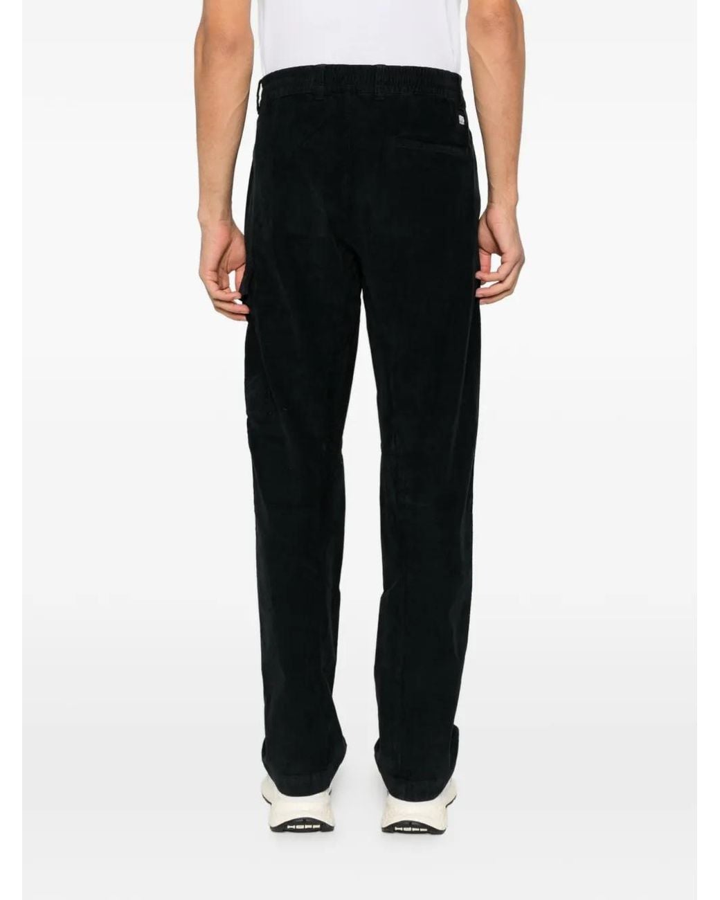 C P Company Black Corduroy Lens-Detail Cargo Pants for men
