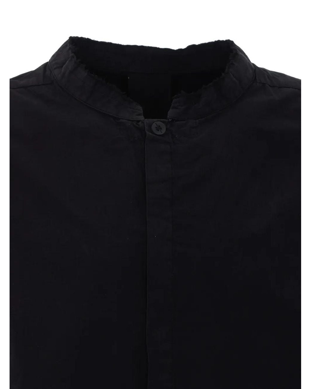 Thom Krom Blue Frayed-Edge Band-Collar Shirt for men