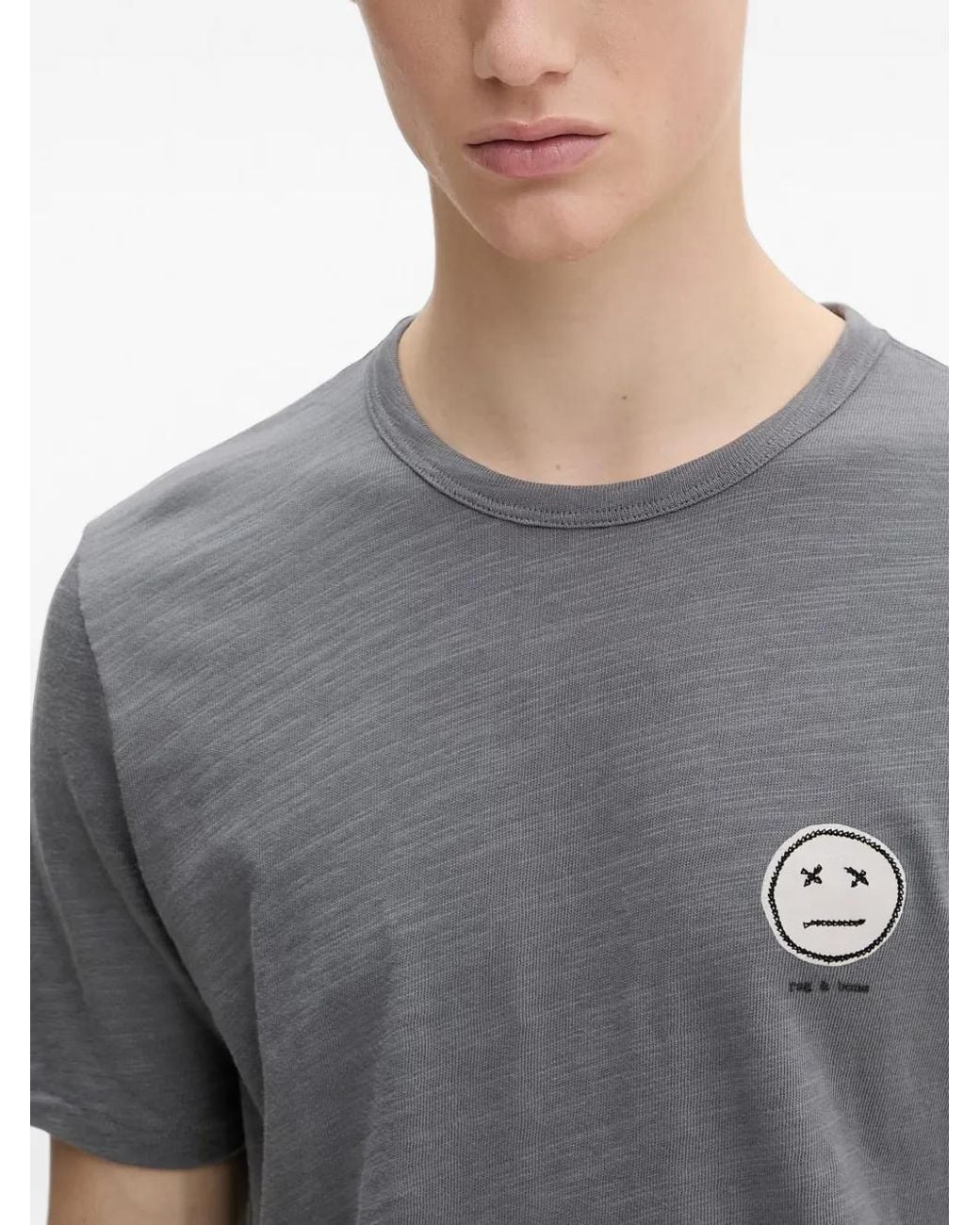 Rag & Bone Gray Patch-Detail Slub-Texture T-Shirt for men