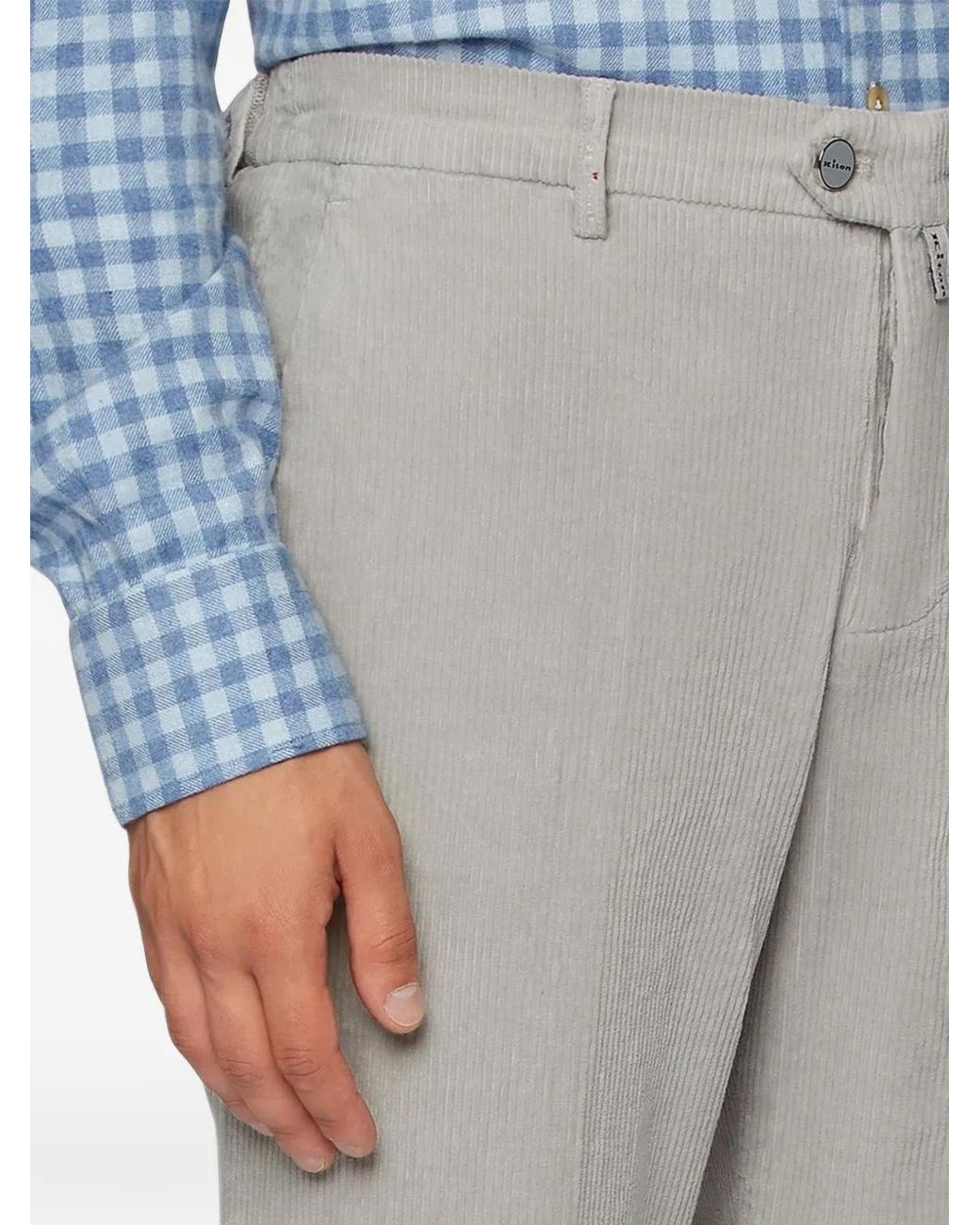Kiton Gray Belt-Loop Logo-Patch Tailored Trousers for men