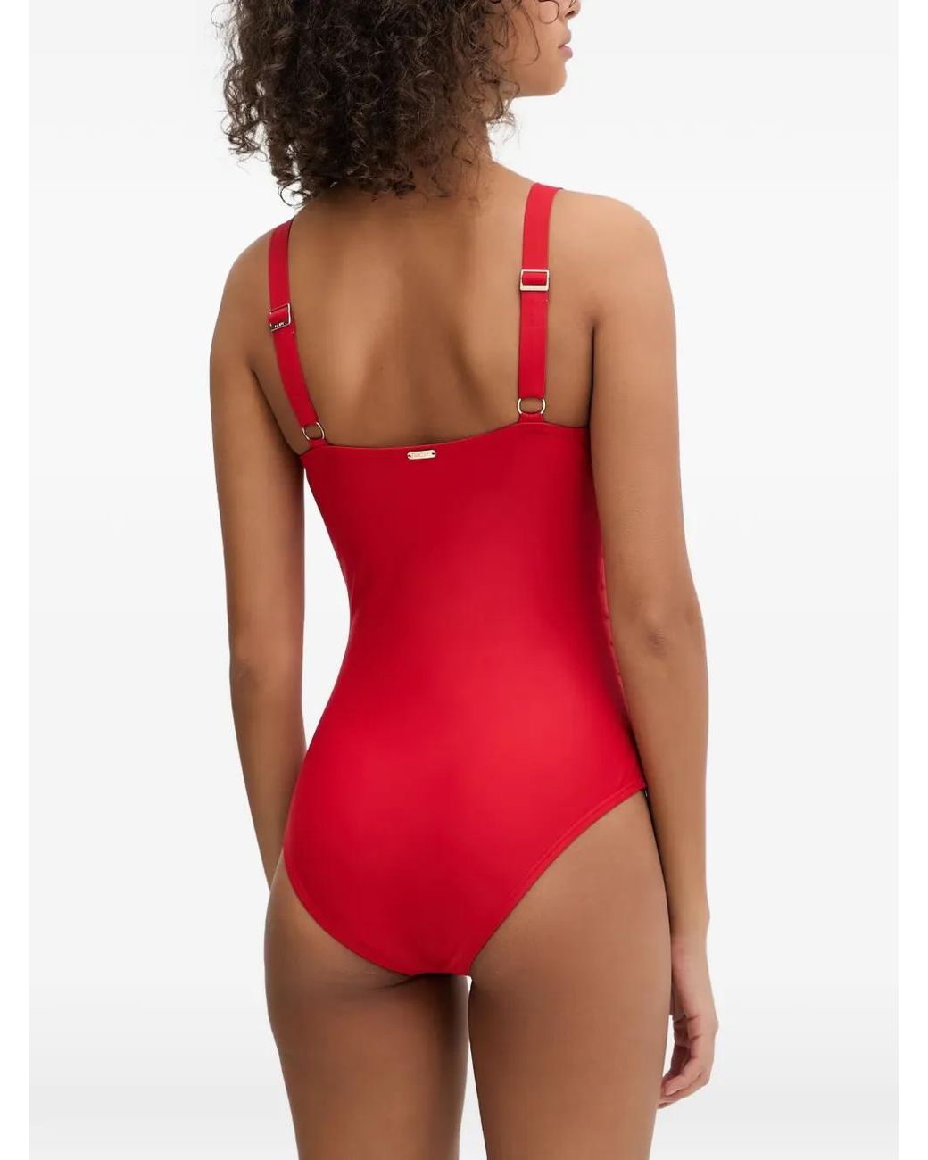 DKNY Red Pleated Ring-Detail Swimsuit