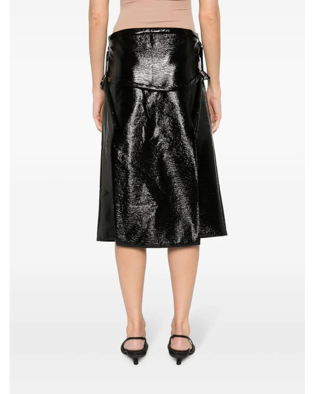 Courreges Black Logo-Embroidered Vinyl Midi Skirt