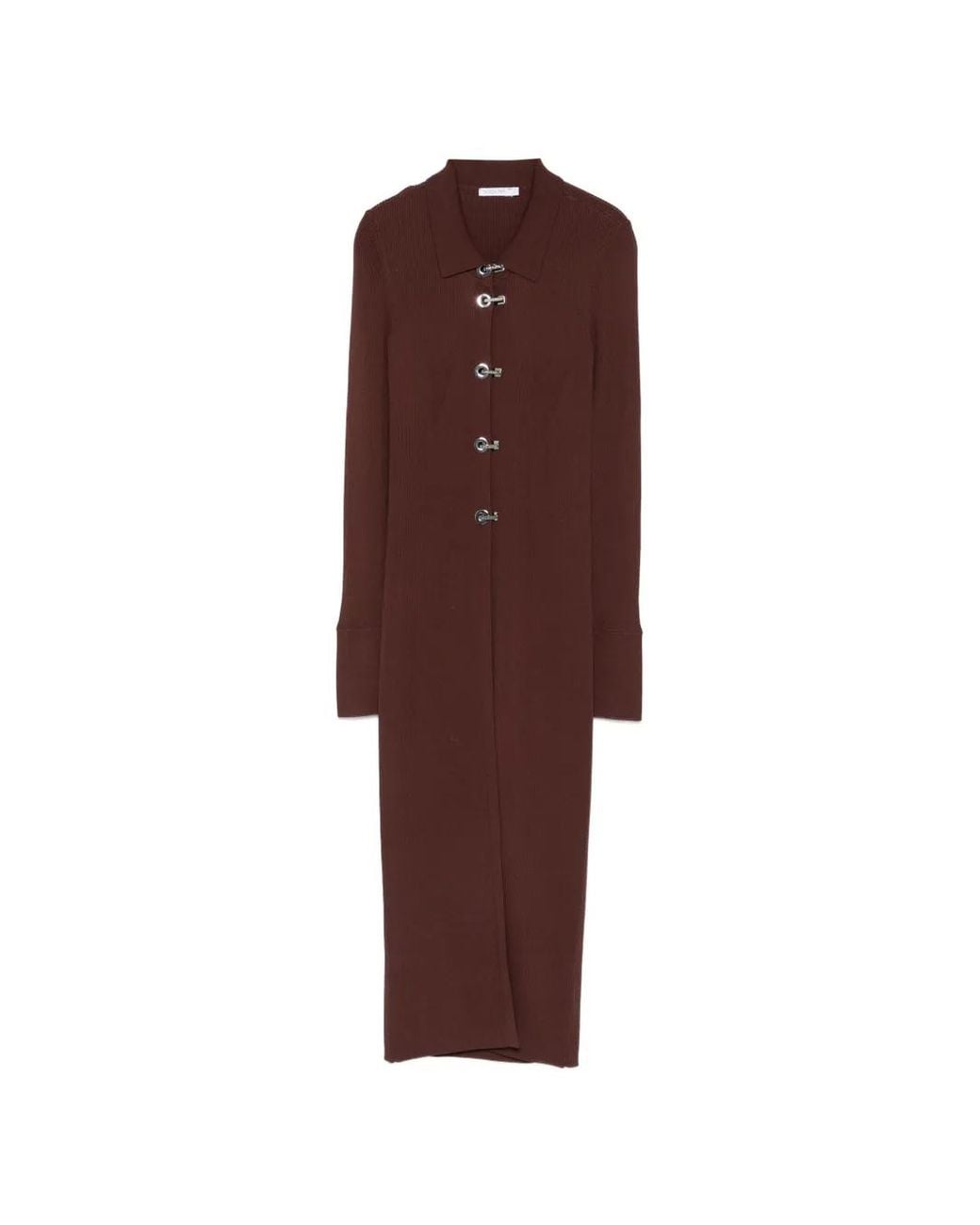 Patrizia Pepe Brown Ribbed Toggle-Fastening Cardigan
