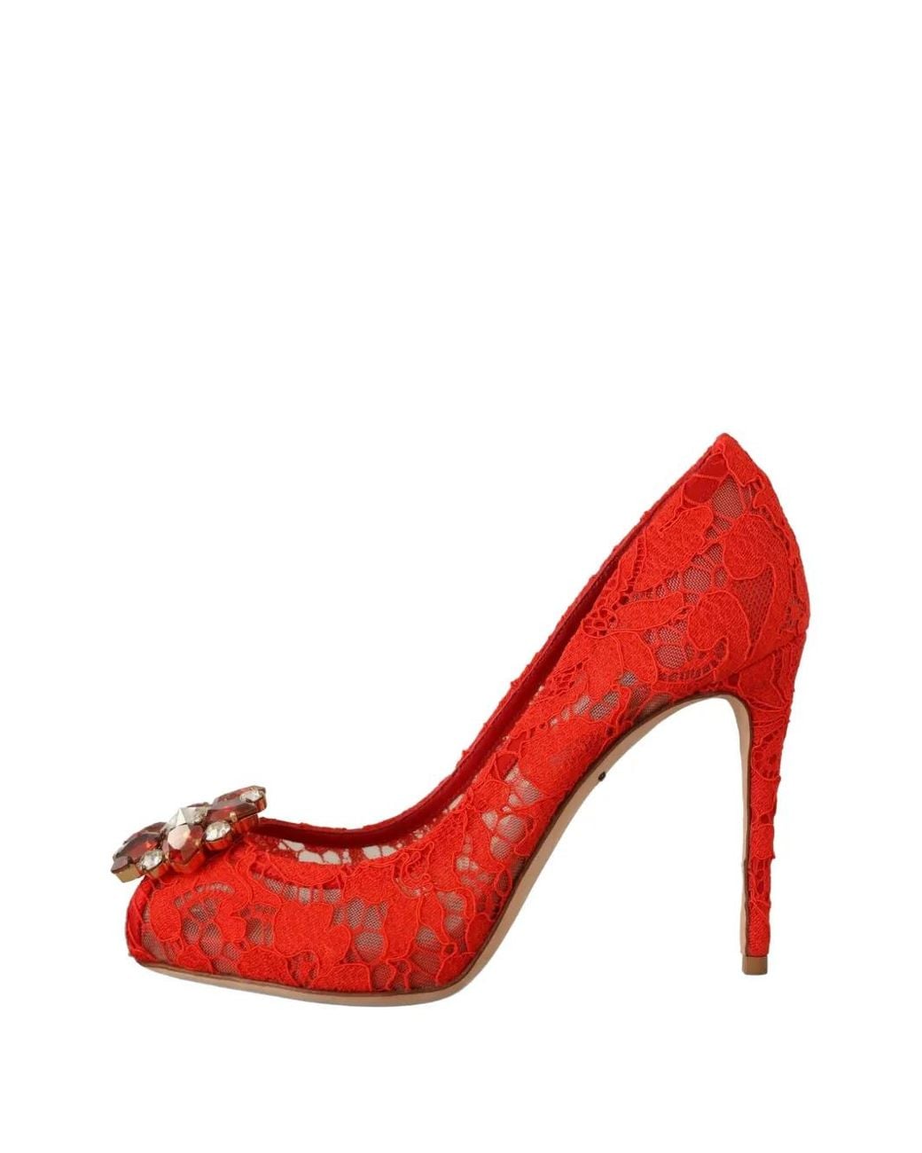 Dolce & Gabbana Red Taormina Lace Crystal-Embellished Heeled Pumps