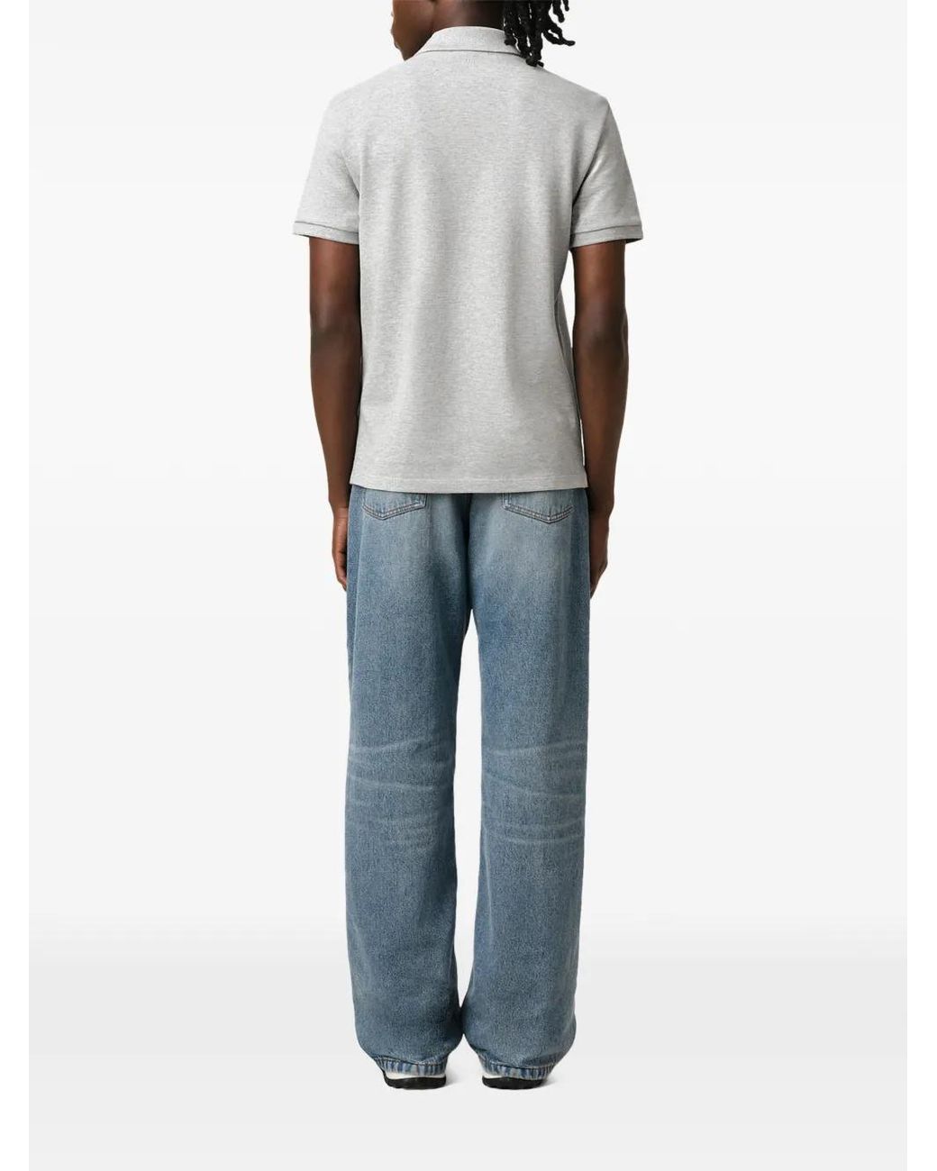 AMI Gray De Coeur Organic-Cotton Polo Shirt