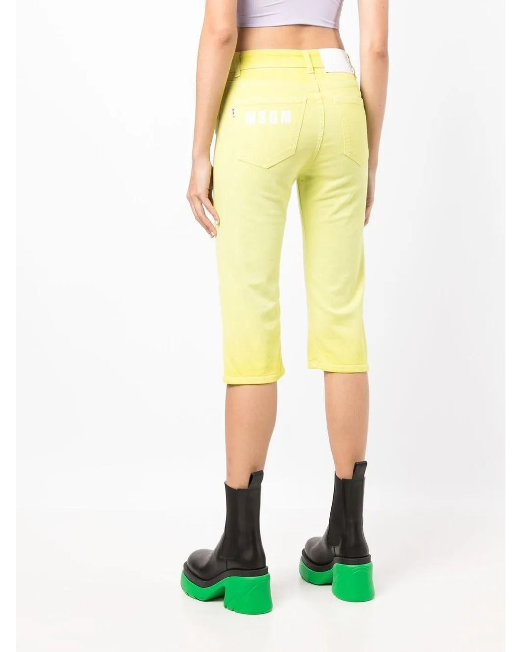 MSGM Yellow Mid-Rise Cropped Trousers