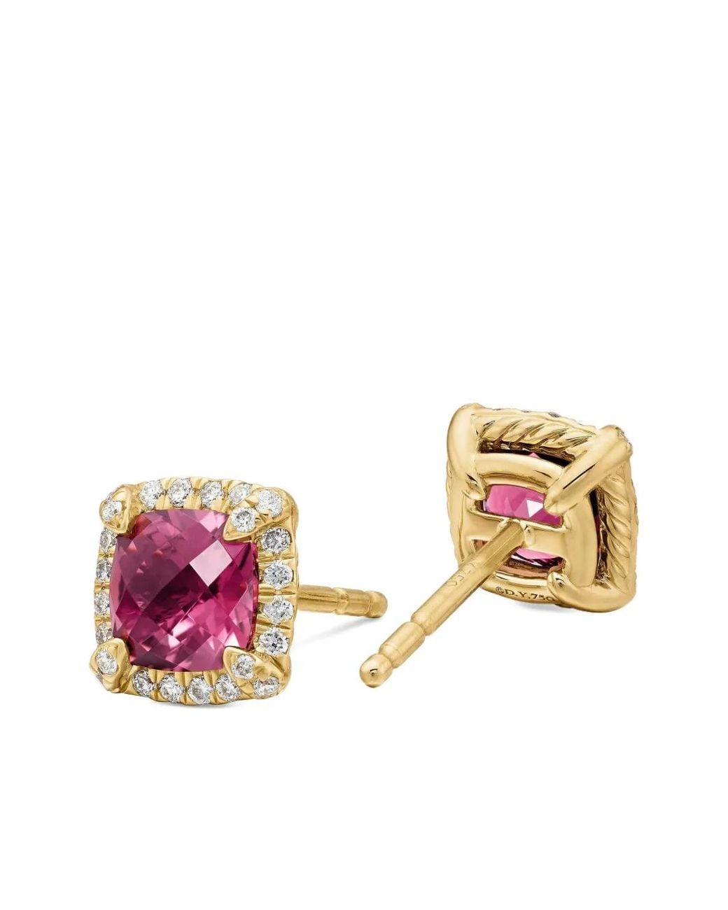 David Yurman Pink 18Kt Petite Chatelaine Tourmaline And Diamond Stud Earrings (5Mm)