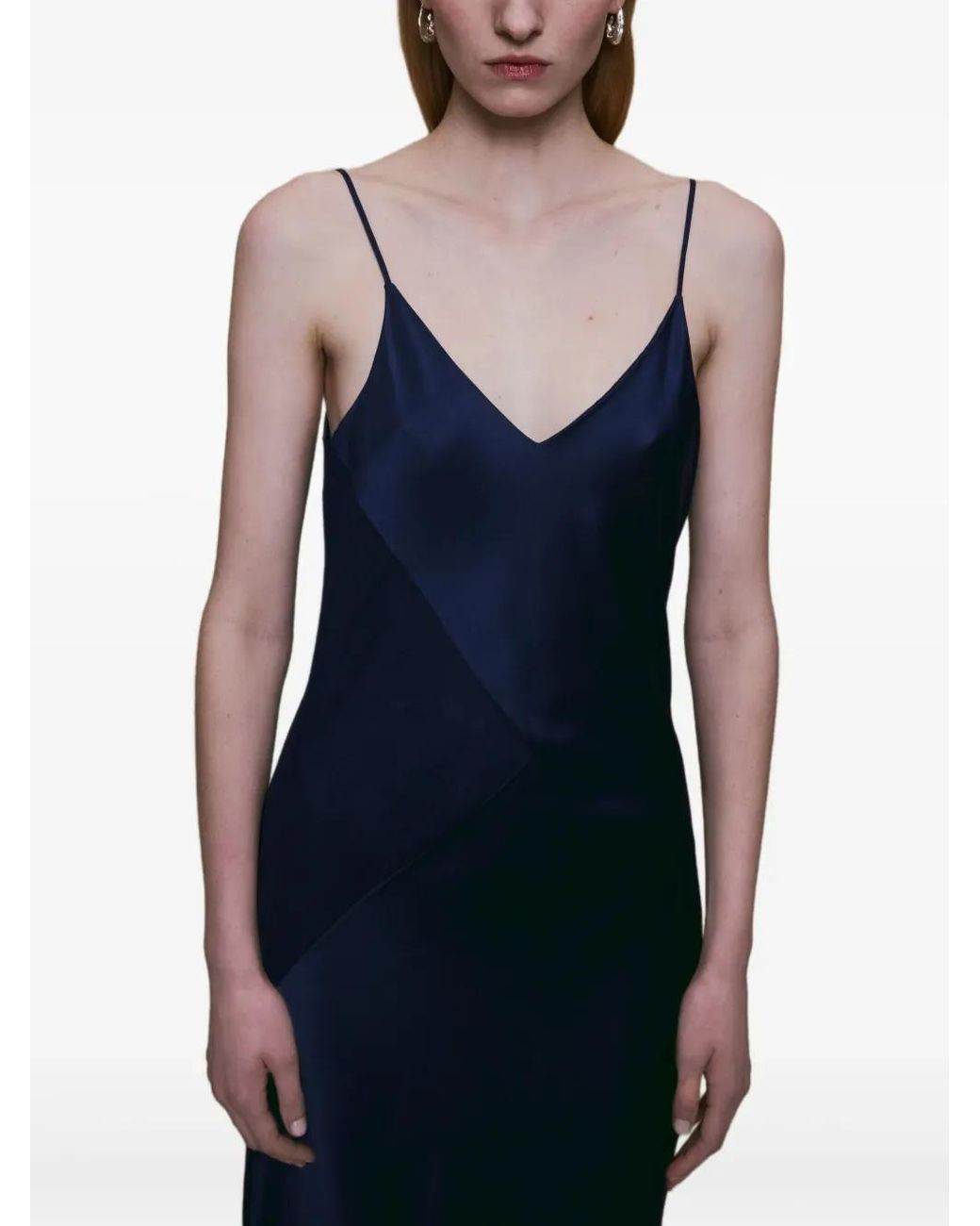 Alejandra Alonso Rojas Blue Diana Satin-Paneled Slip Maxi Dress