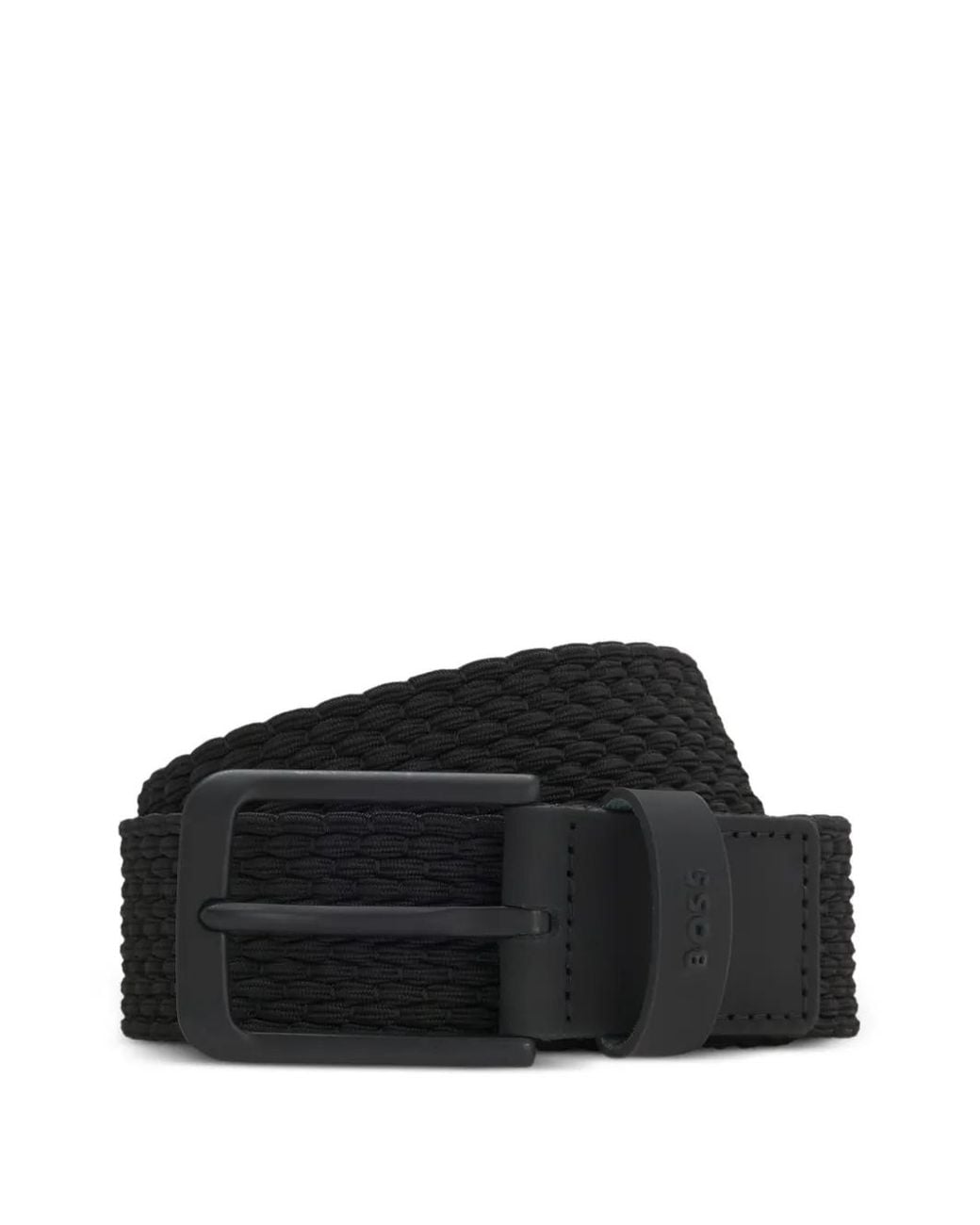 Boss Black Woven Belt With Leather Trims And Logo Detail for men
