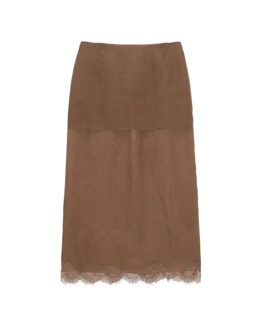 Carven Brown Lace-Trimmed Midi Skirt