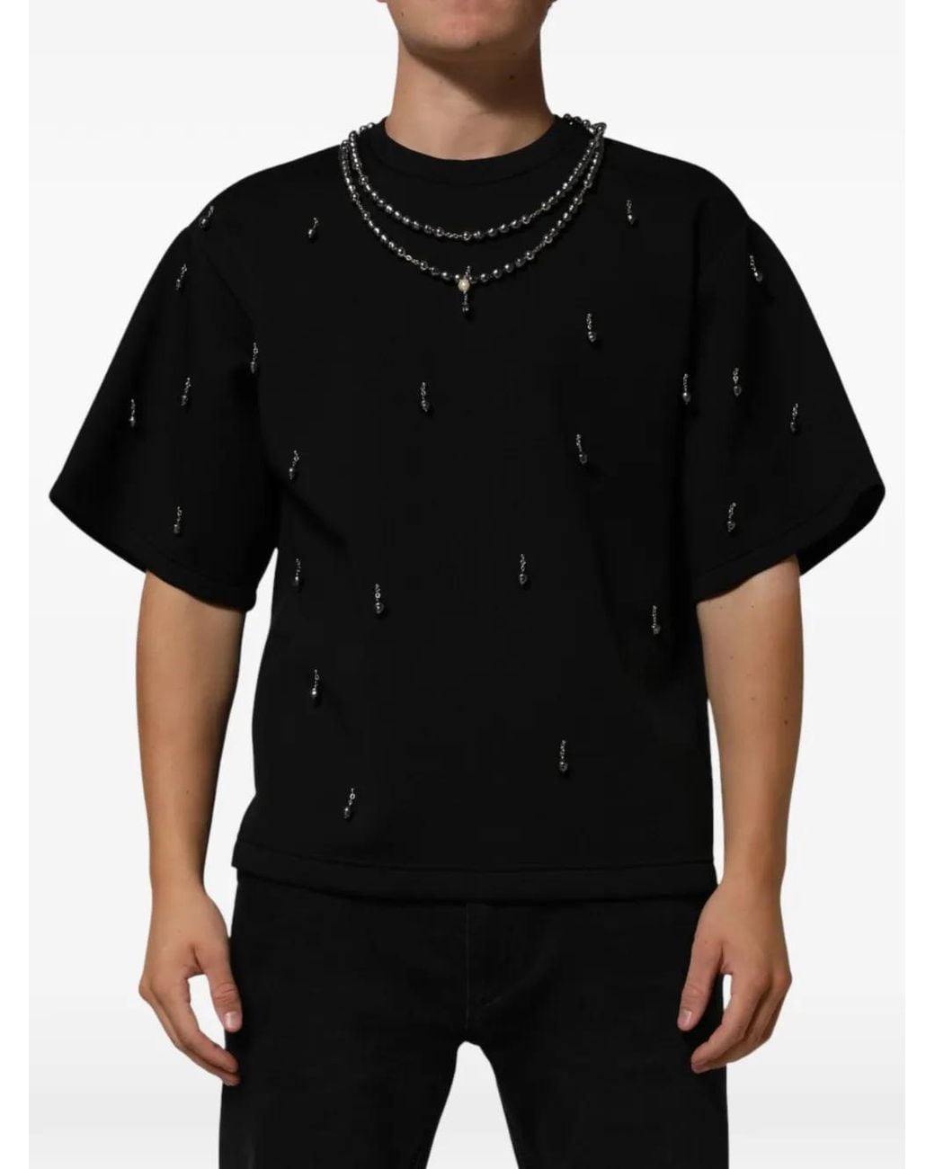Dolce & Gabbana Black Necklace-Embellished T-Shirt for men