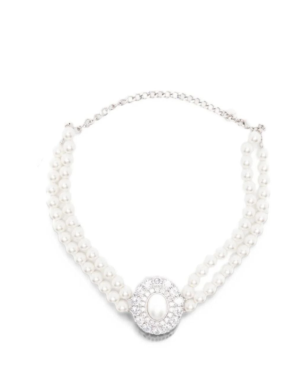Self-Portrait White Pearl Crystal-Embellished Choker