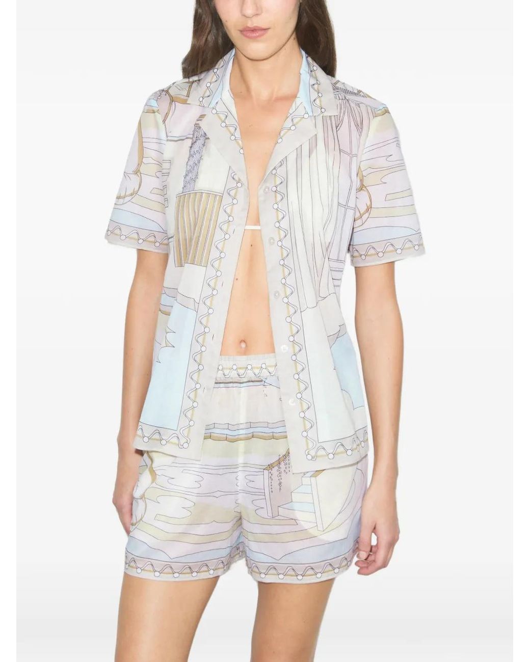 Tory Burch White Printed Camp Shirt