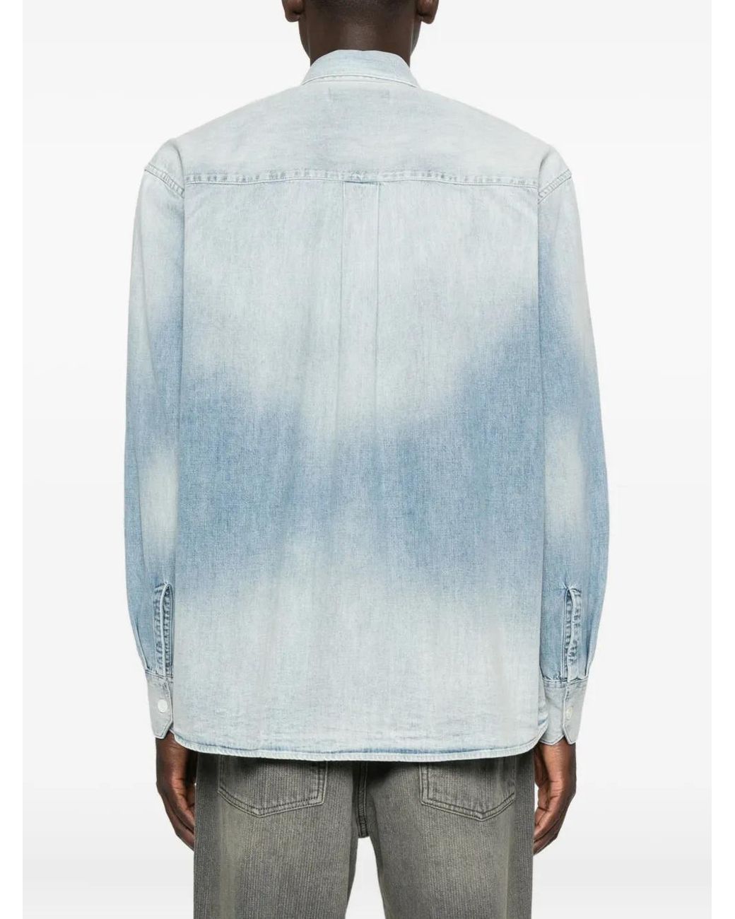 Our Legacy Blue Washed Denim Casual Shirt With Point Collar for men