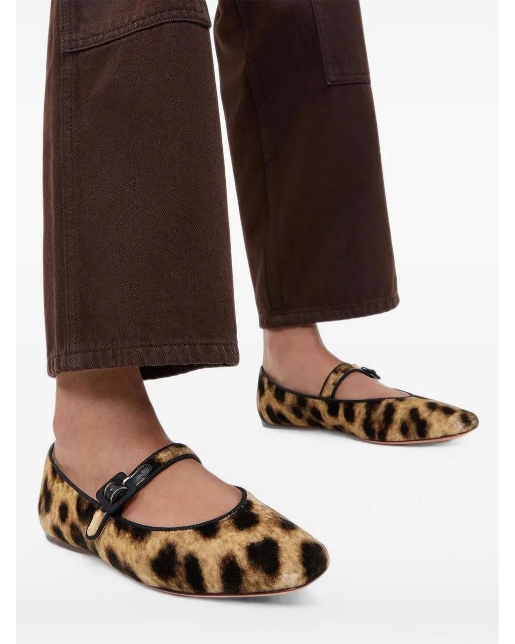 Loeffler Randall Brown Mary Jane Leopard-Print Ballet Flats