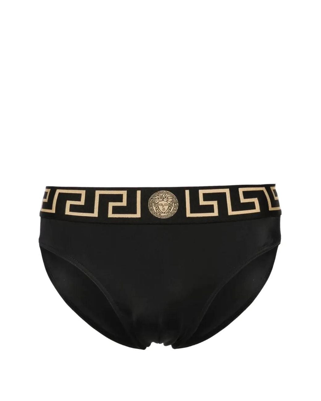 Versace Black Stretch Polyamide Swim Briefs With Greek Motif for men