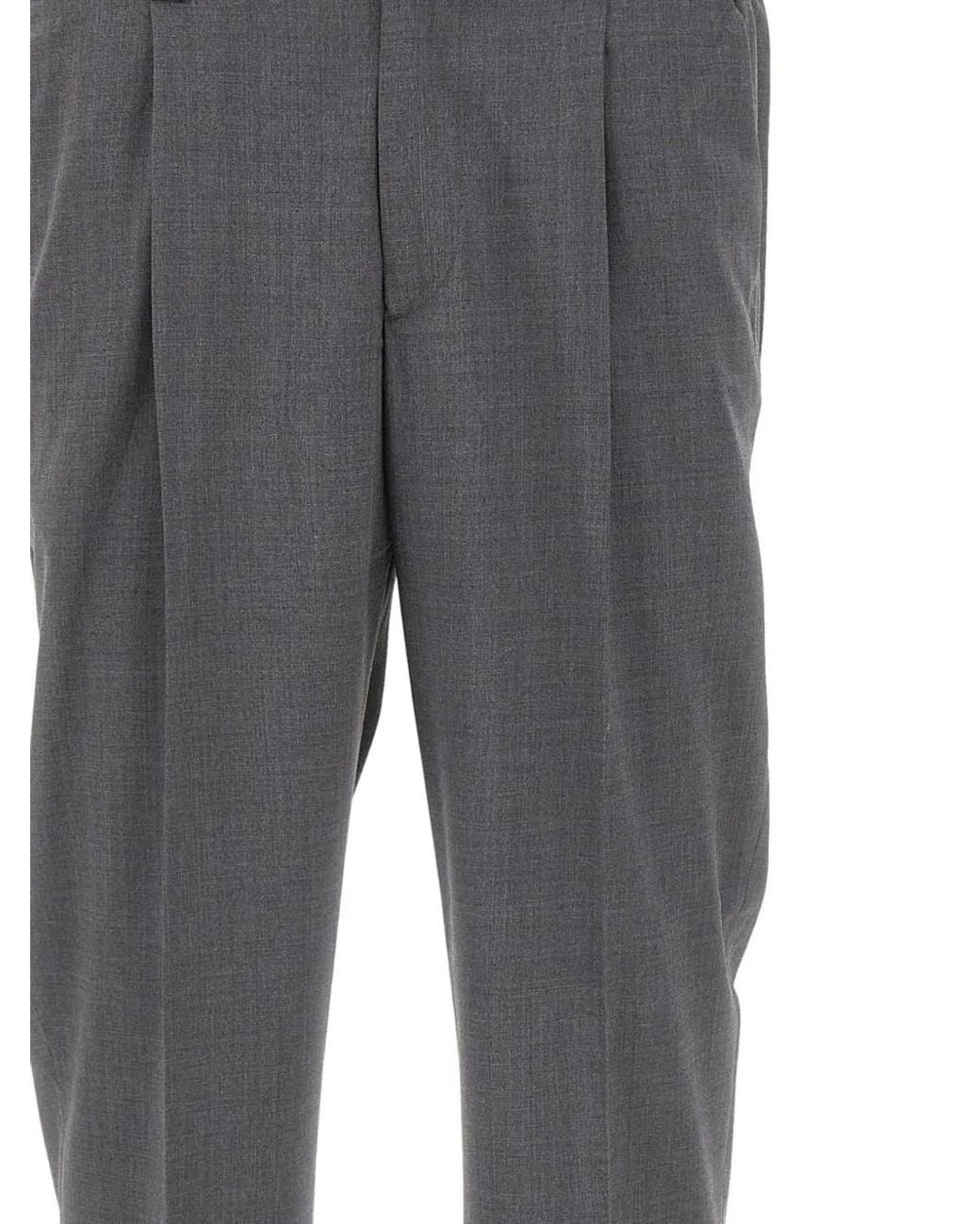Devore Gray Pleats Cuffed Trousers for men
