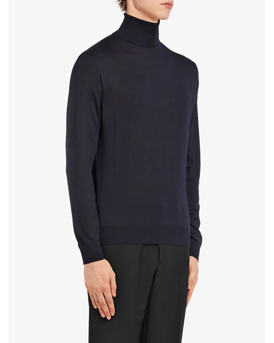 Prada Blue Roll-Neck Wool Jumper for men