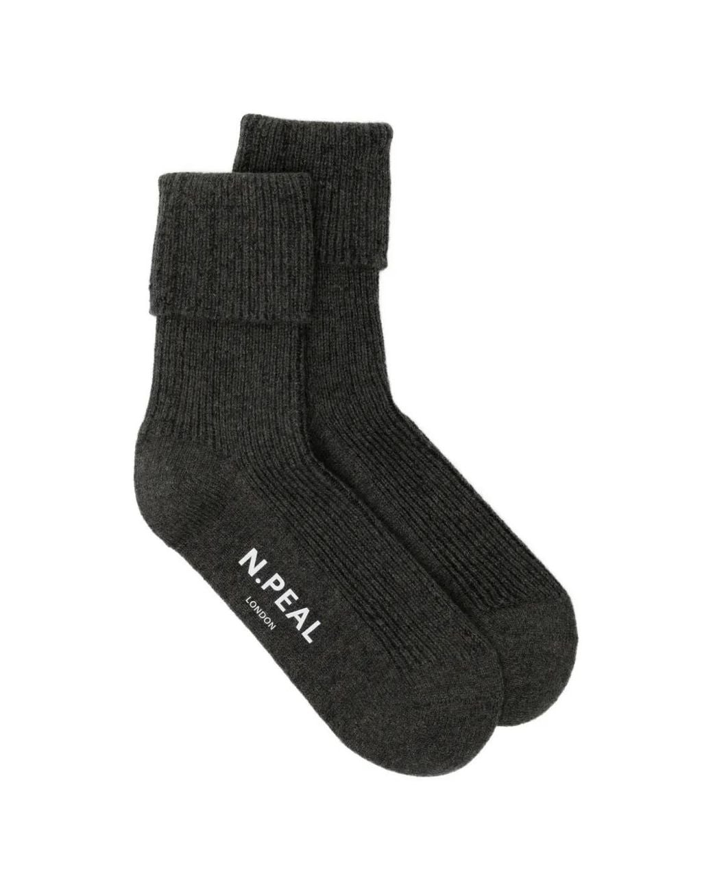 N.Peal Cashmere Black Ribbed-Knit Socks