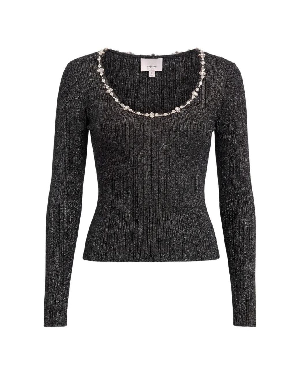 Cinq À Sept Black Aminta Crystal-Embellished Ribbed T-Shirt