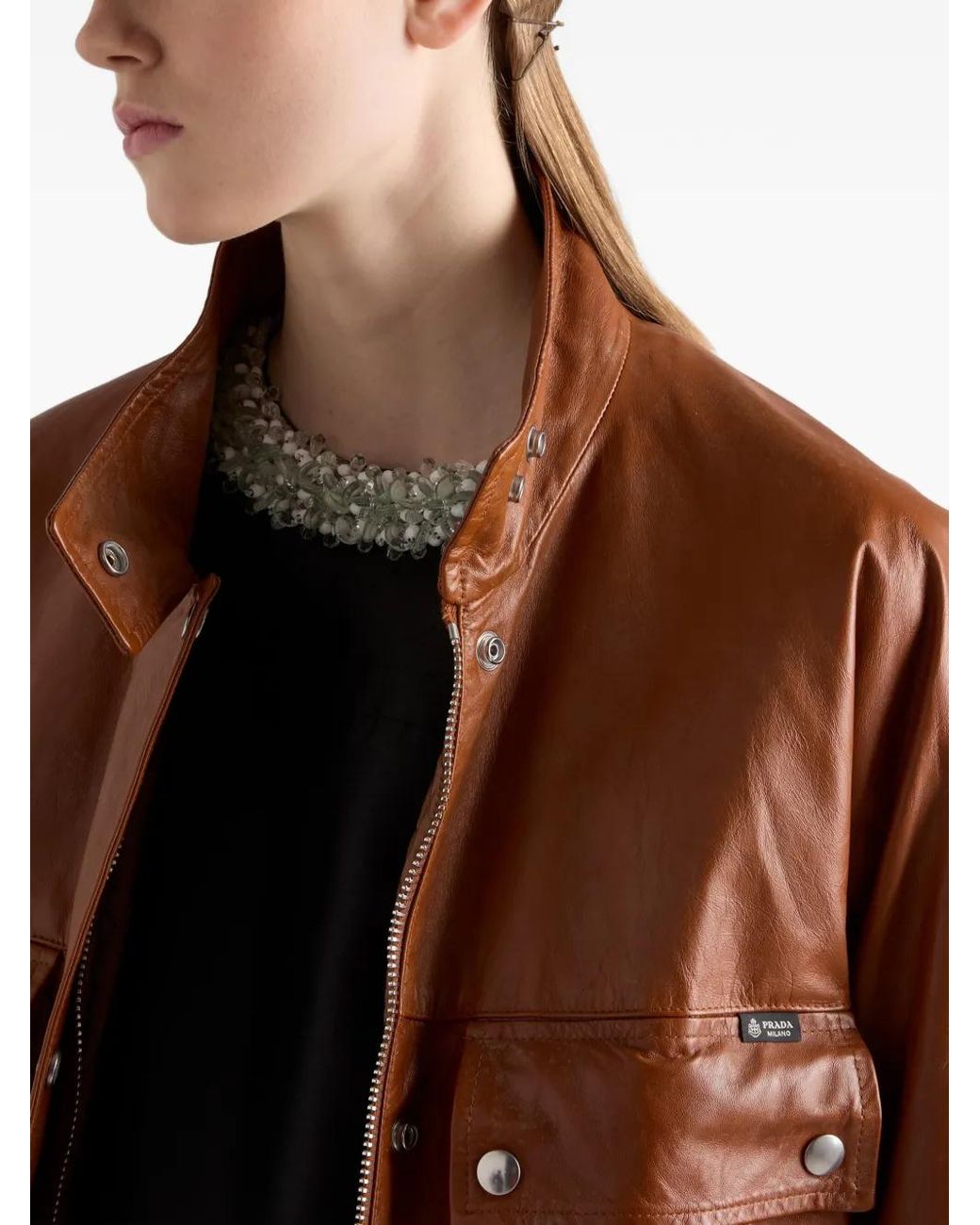 Prada Brown Veste Caban En Cuir Vieilli