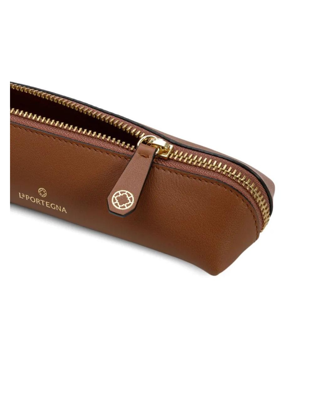 La Portegna Brown Logo-Print Leather Pencil Case