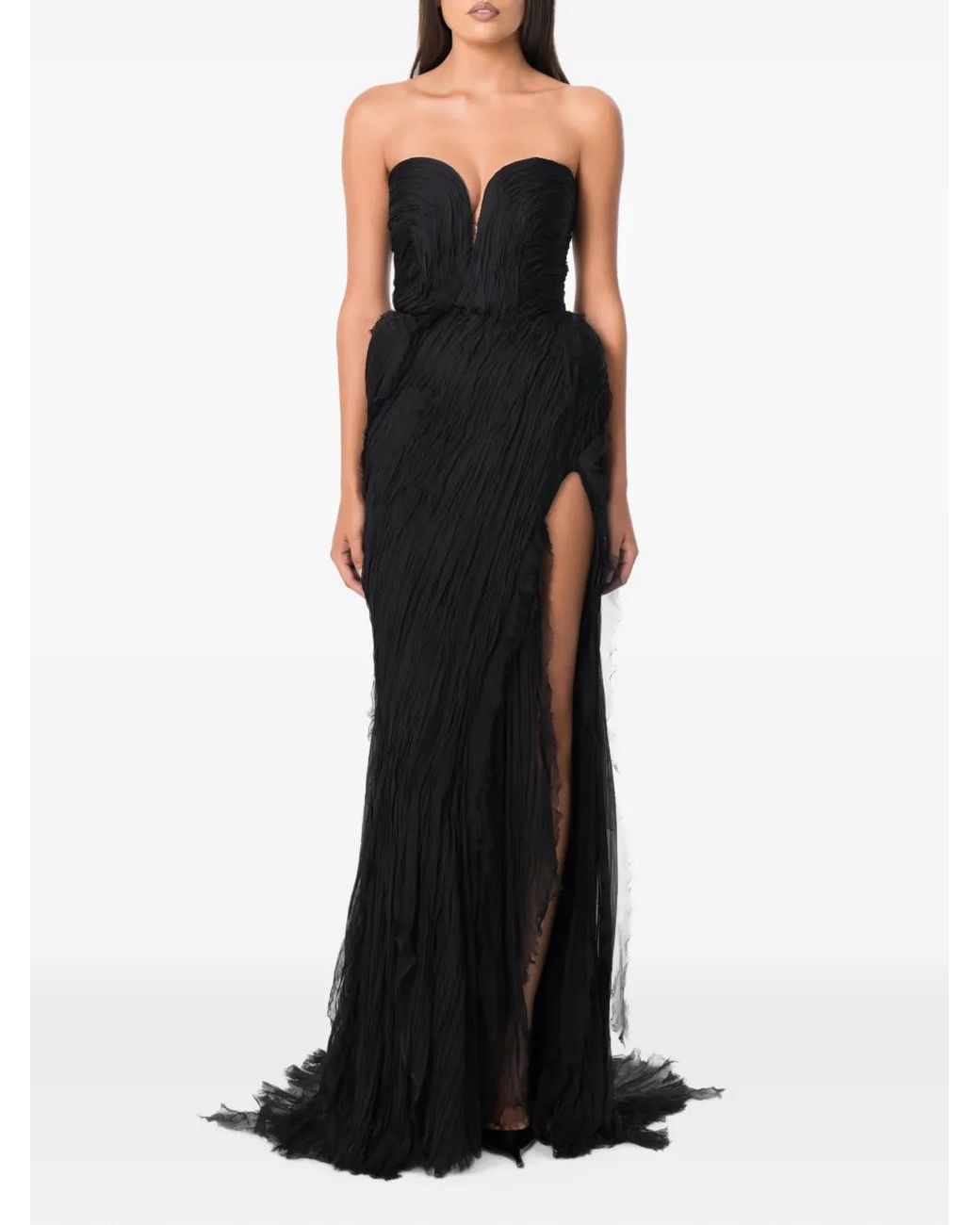 NORINA ST Black Zenya Plissé-Effect Strapless Maxi Dress