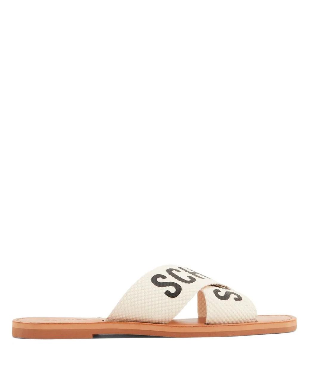 SCHUTZ SHOES Natural Logo-Print Straps Slides
