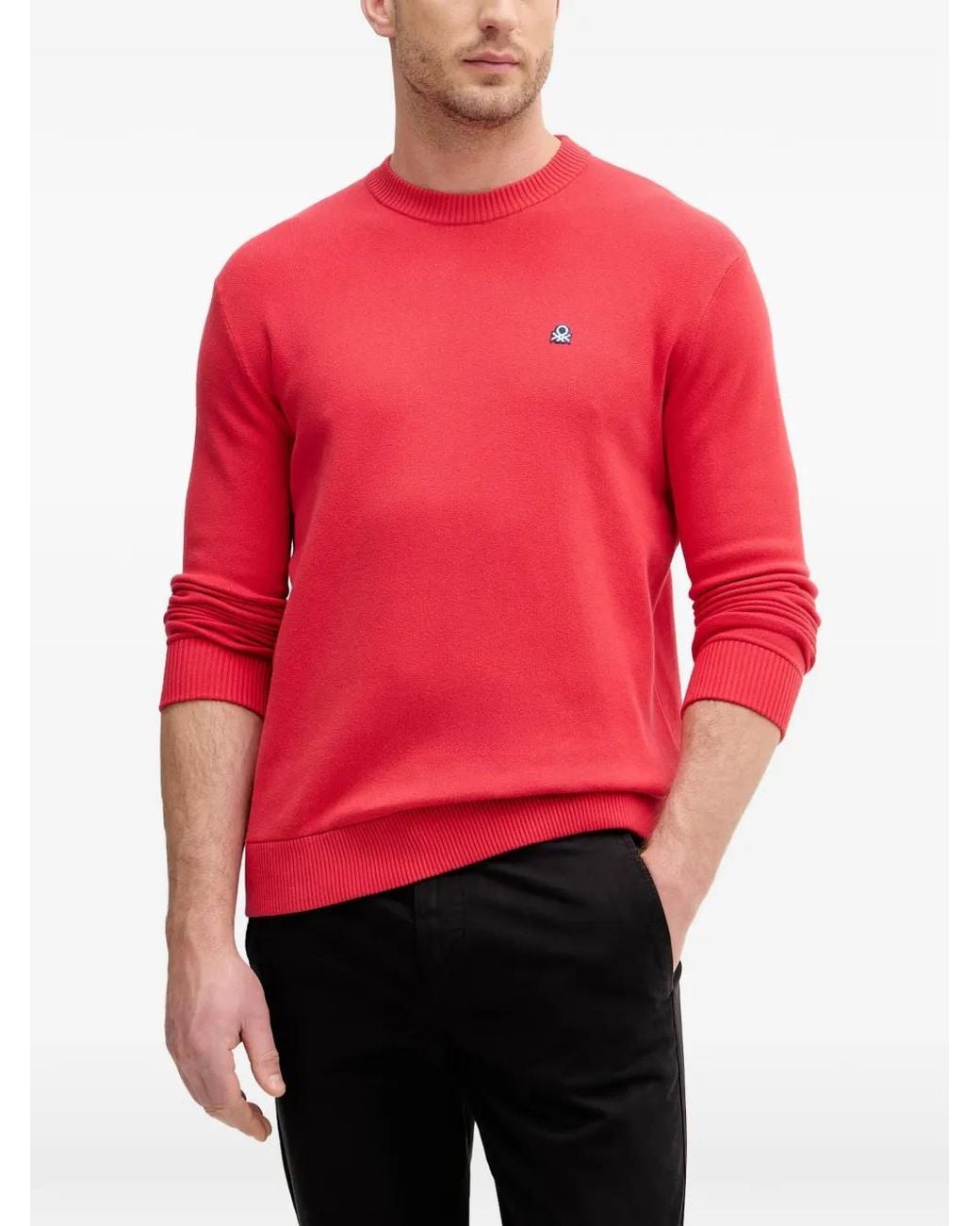 Benetton Logo-Embroidered Ribbed-Trim Sweater for men
