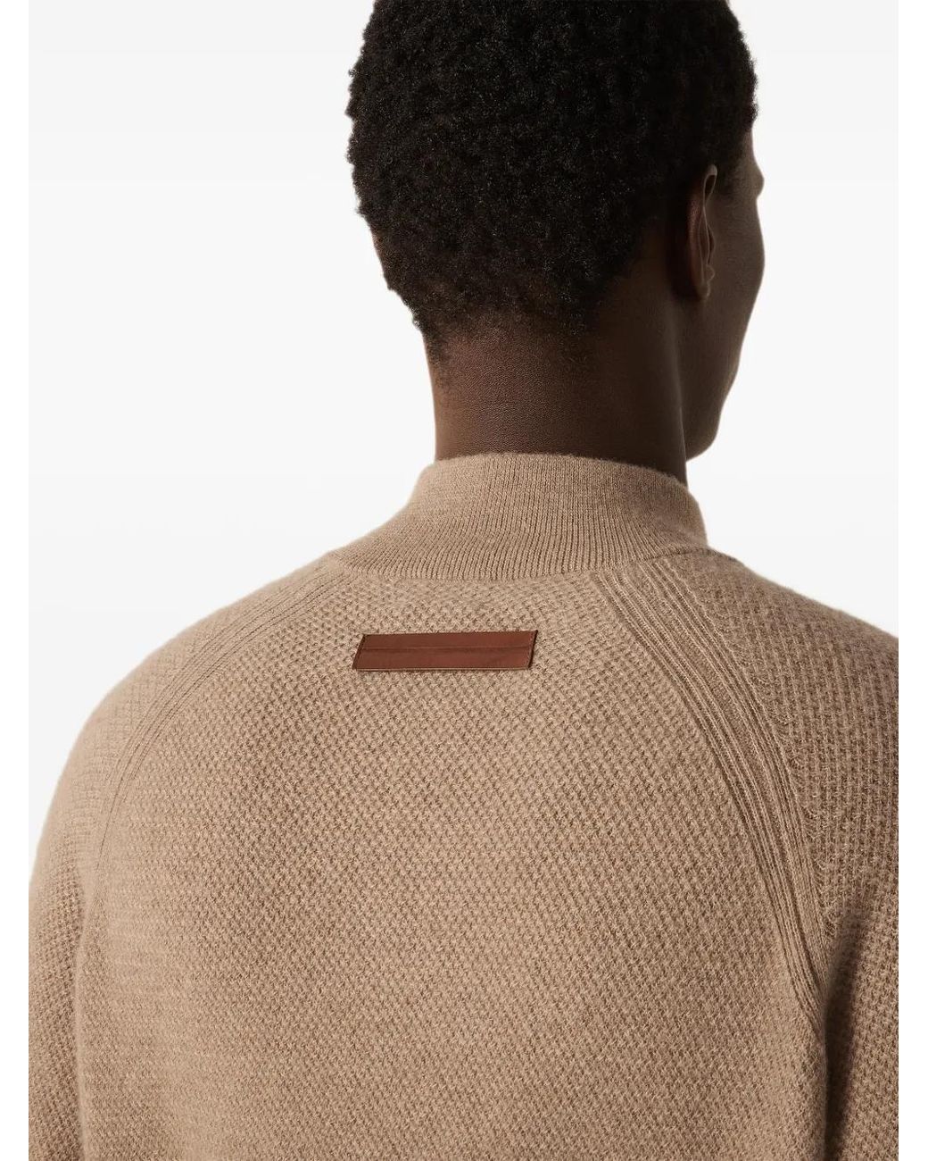 Zegna Natural Light- Mélange Oasi Cashmere Zip-Mock Sweater for men