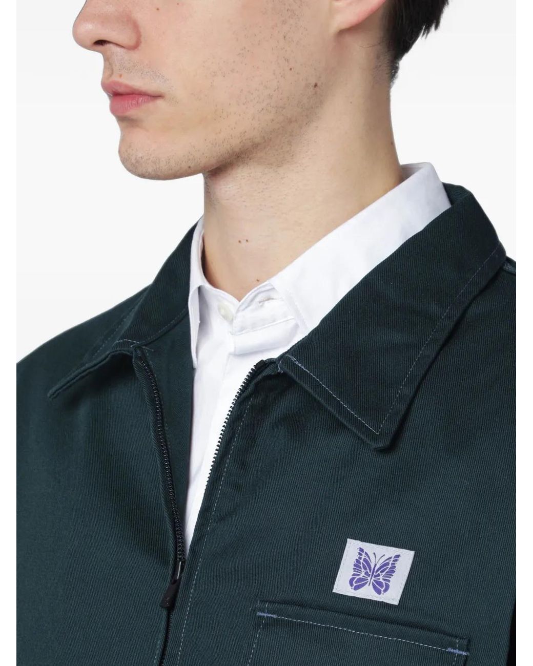 Needles Blue Logo-Patch Zip-Up Jacket for men