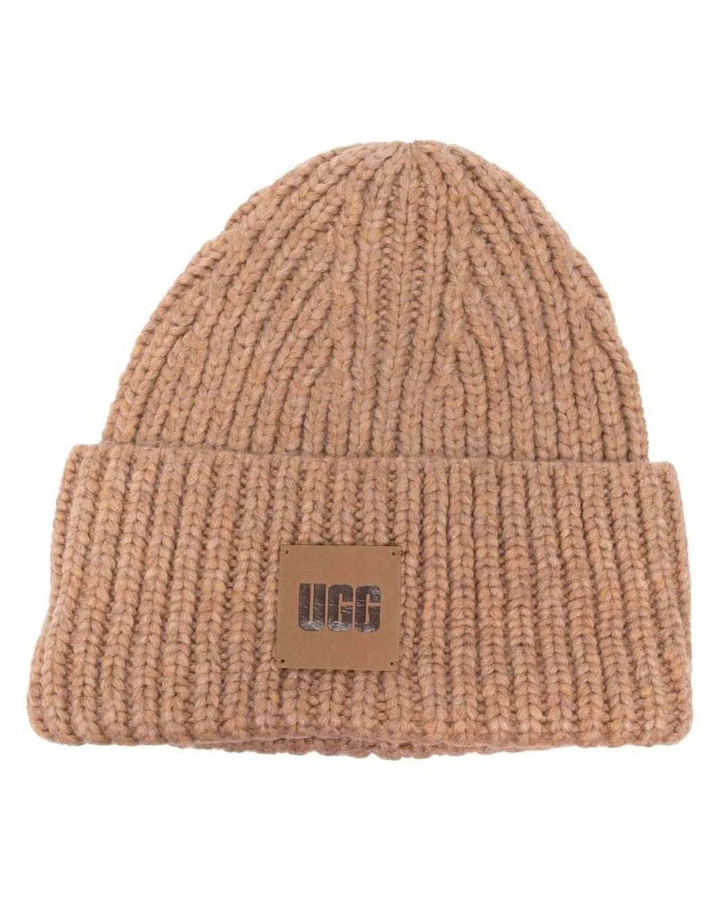 Ugg Natural Logo-Patch Knitted Beanie