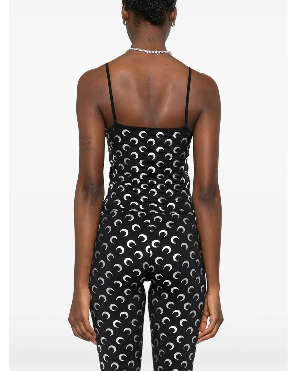 MARINE SERRE Black Moon Foil Printed Jersey Straps Top