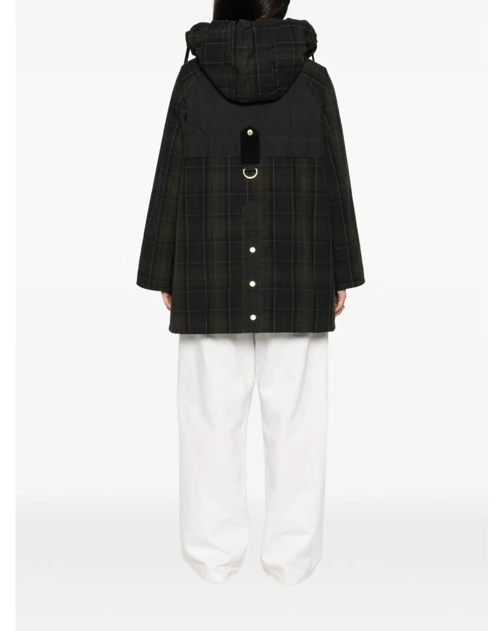 Barbour Black Manteau Elsie À Capuche Et Empiècements Tartan
