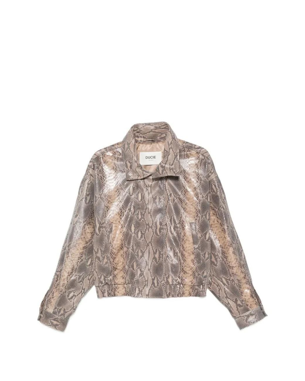 DUCIE Natural Jasmine Python-Print Leather Jacket
