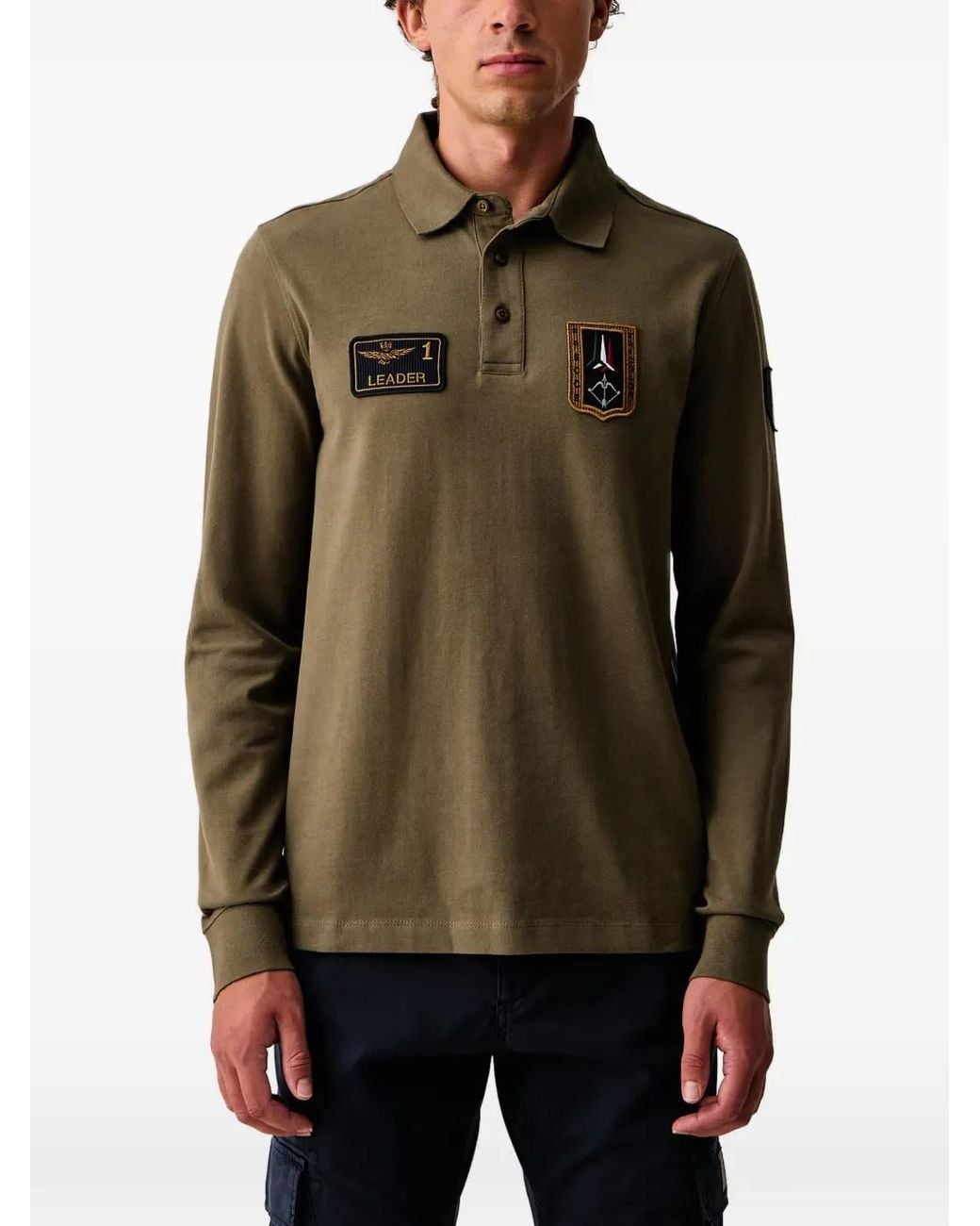 Aeronautica Militare Green Tricolor Arrows Long-Sleeve Polo Shirt for men