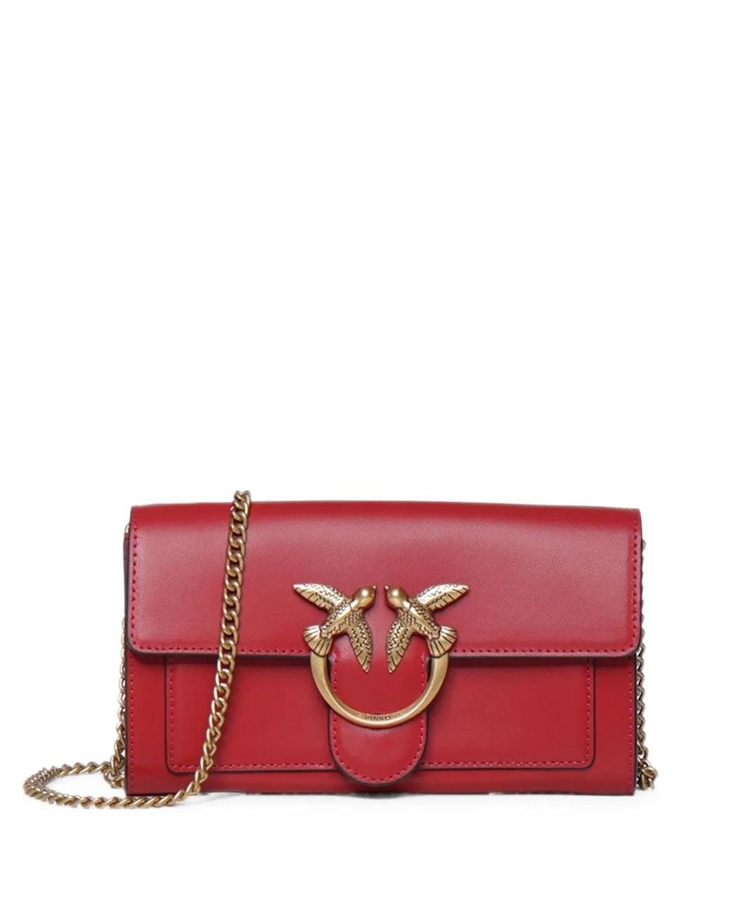 Pinko Red Love Bag Wallet Chain-Link Shoulder Bag
