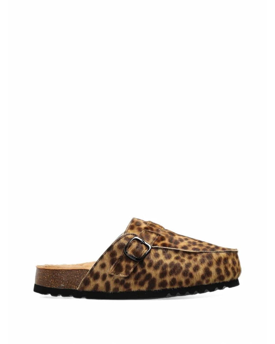 Scholl Brown Dakota Fur Leopard-Print Clogs