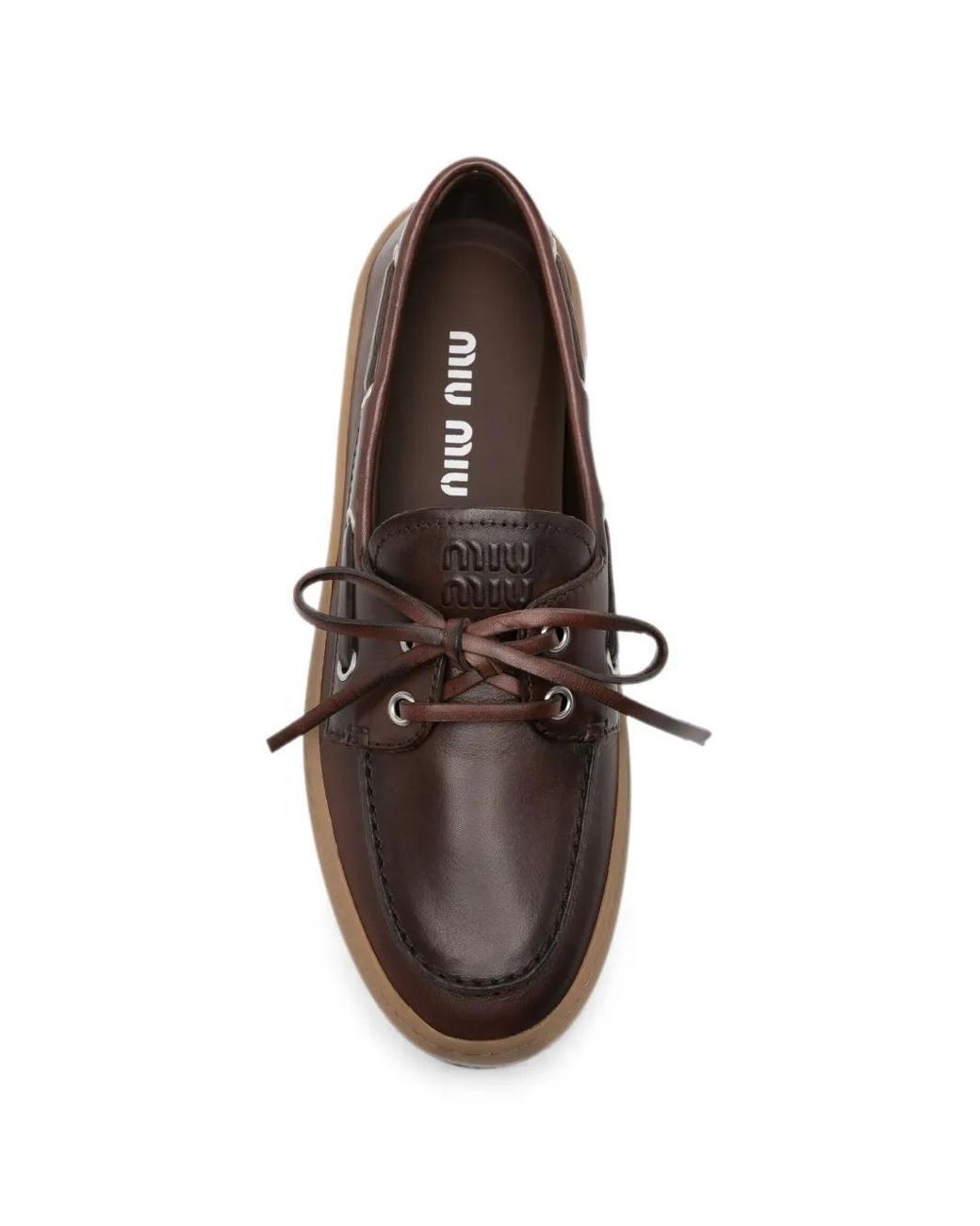 Miu Miu Brown Lace-Up Leather Loafers
